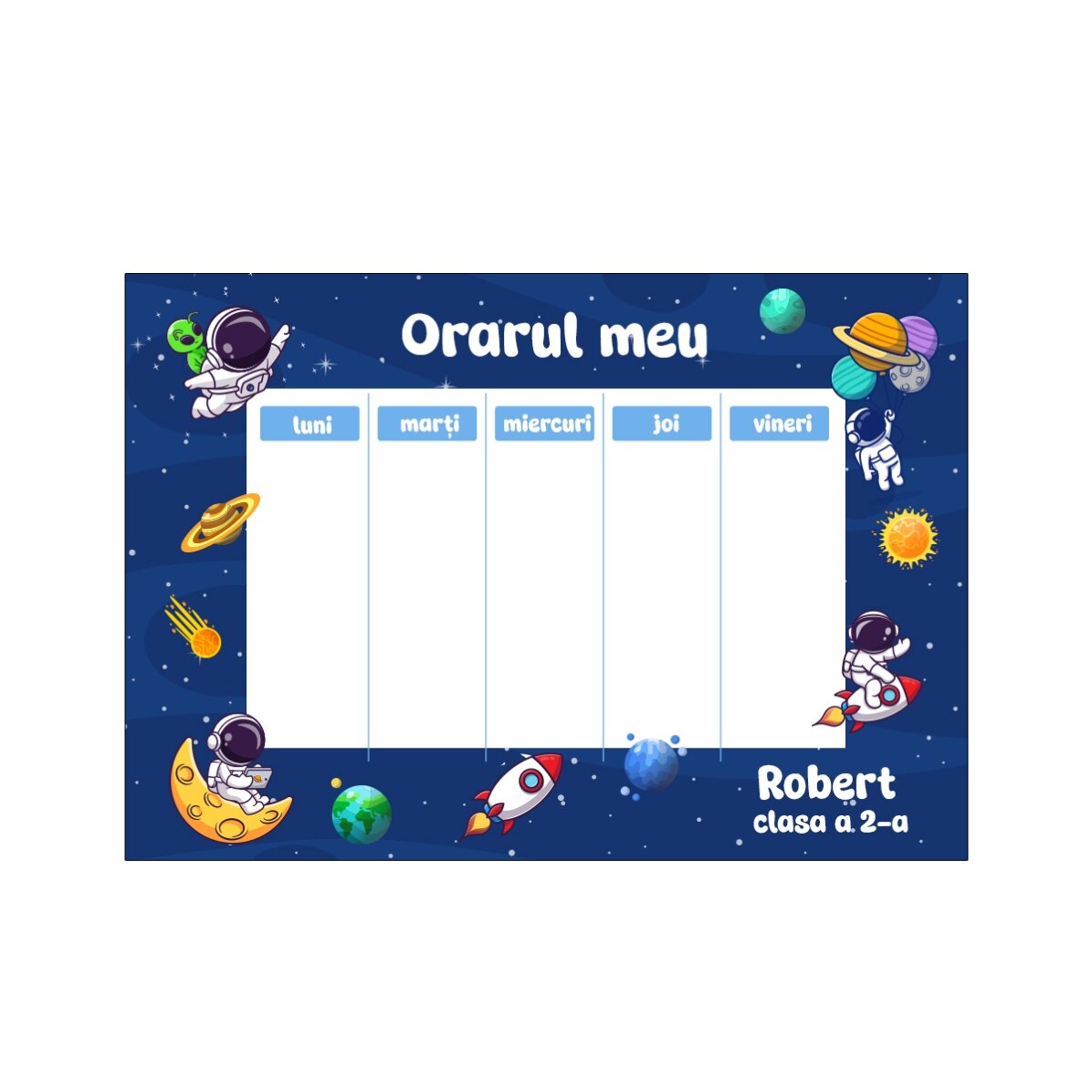 Set personalizado para el colegio – Explorador espacial