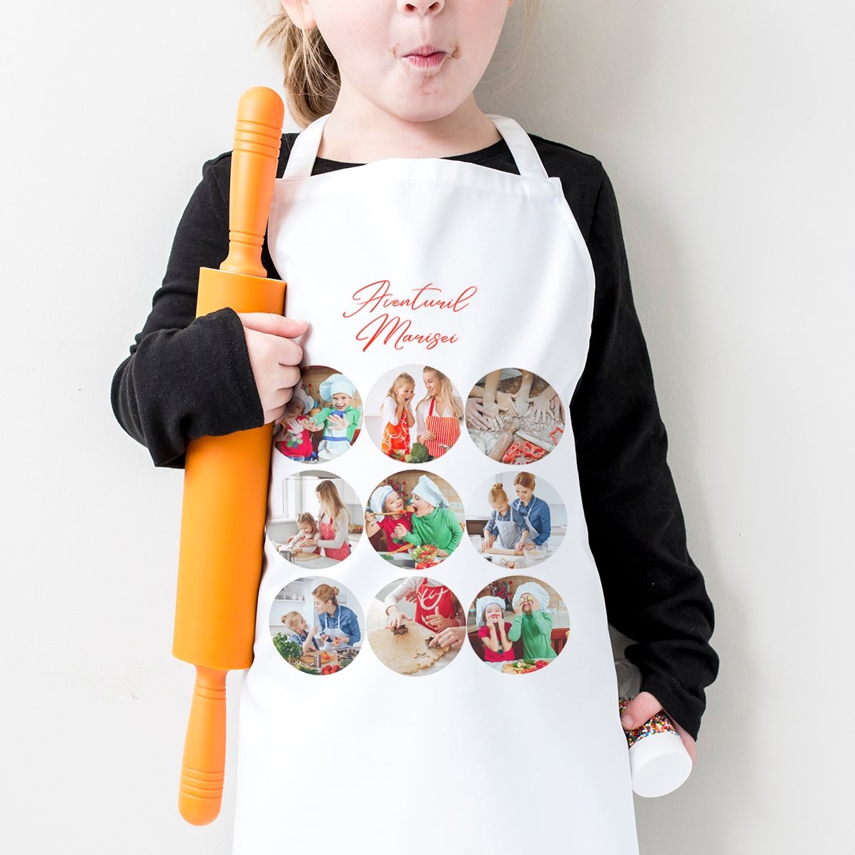 Camiseta personalizada para niños con 9 fotos y texto - Aventuras en la cocina