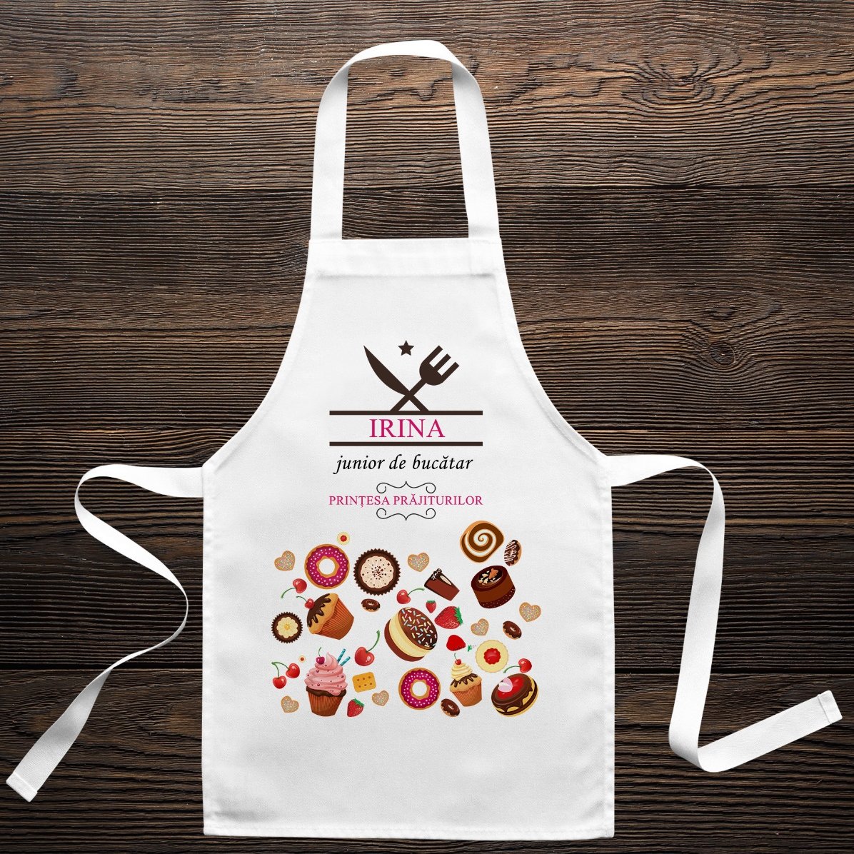 Peto personalizado para niños con texto: «Junior de cocina»