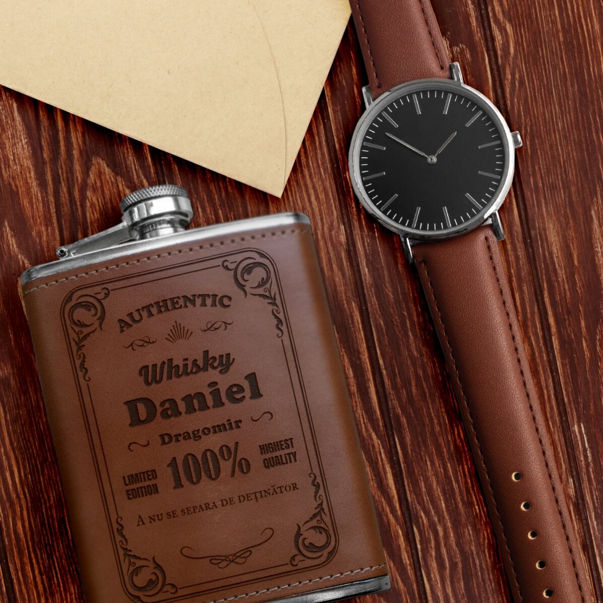 Botella de bolsillo personalizada forrada en piel - Authentic Drink