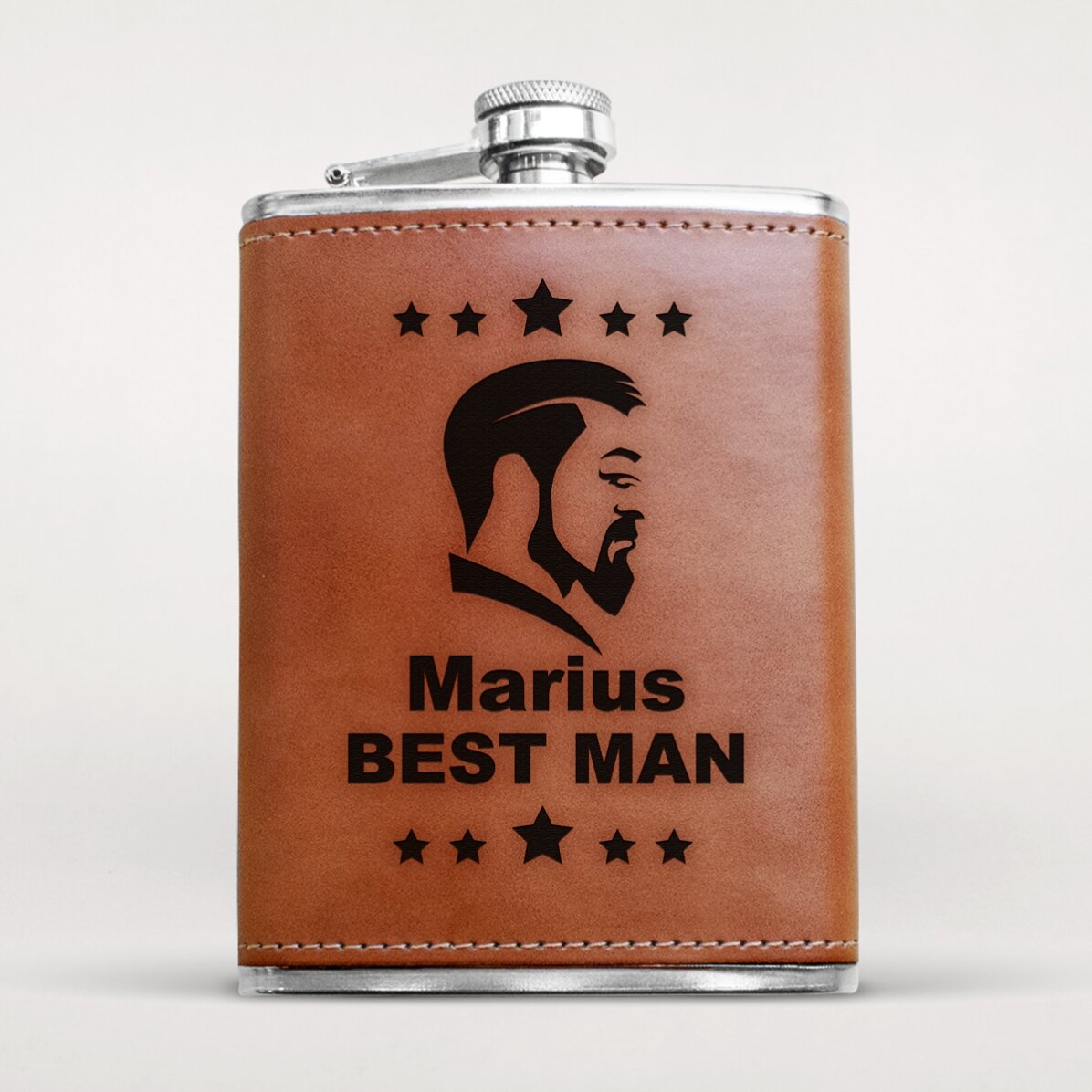 Botella de bolsillo personalizada forrada en piel - Padrino de boda