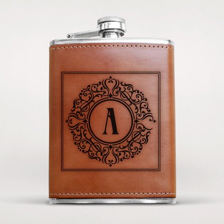 Personalised leather-covered pocket flask - Elegant Monogram
