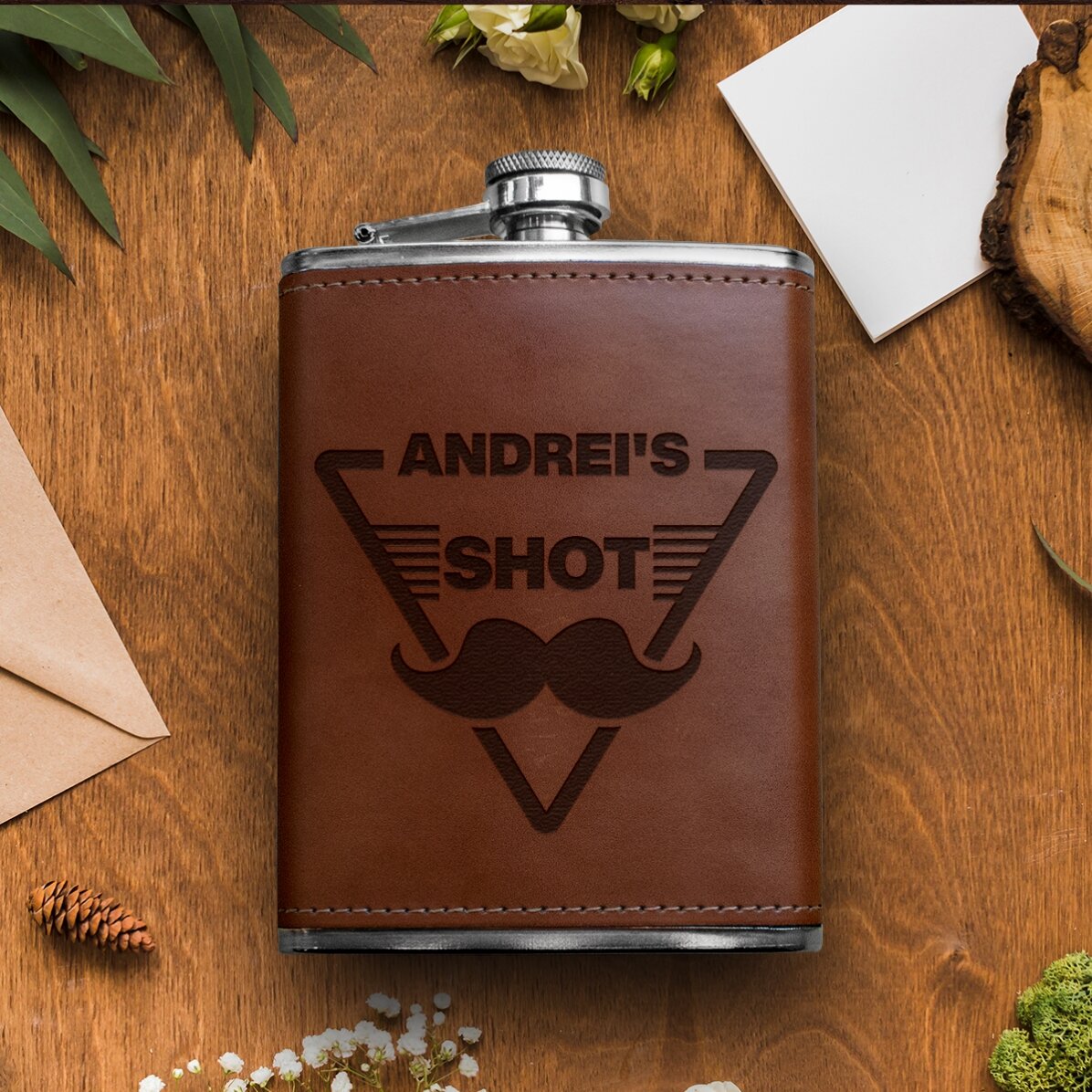 Botella de bolsillo personalizada forrada en piel - Shot