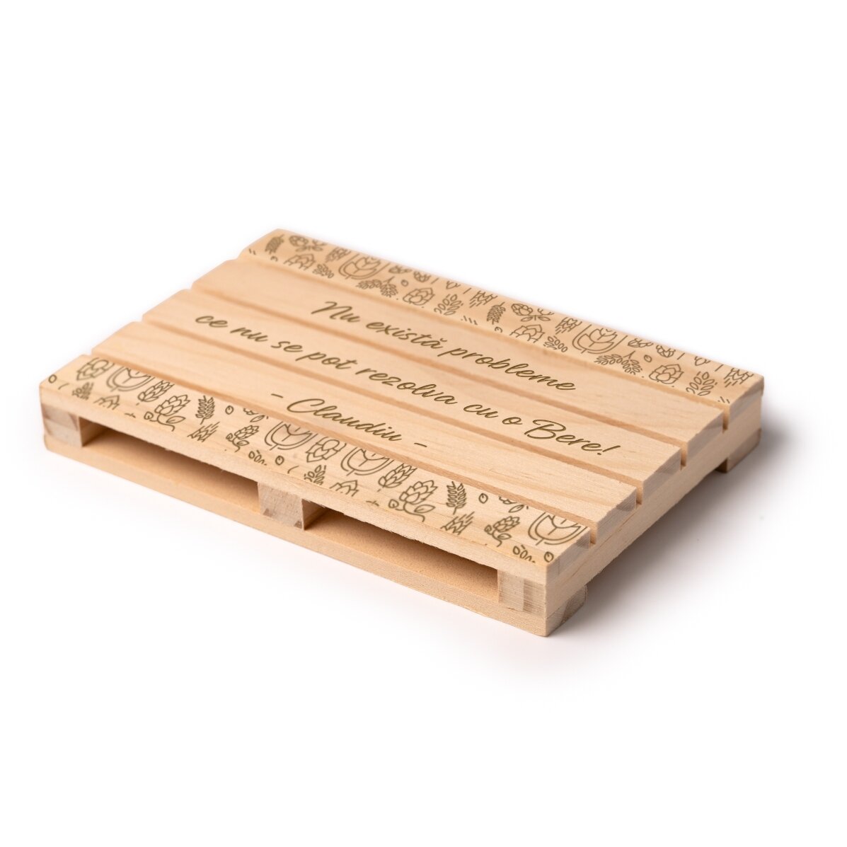 Posavasos con forma de paleta personalizado con texto: «La cerveza es la solución»