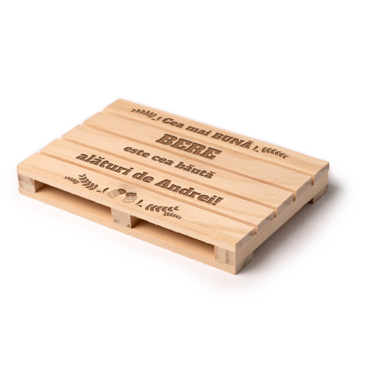 Posavasos con forma de paleta personalizado con texto: «La mejor cerveza»