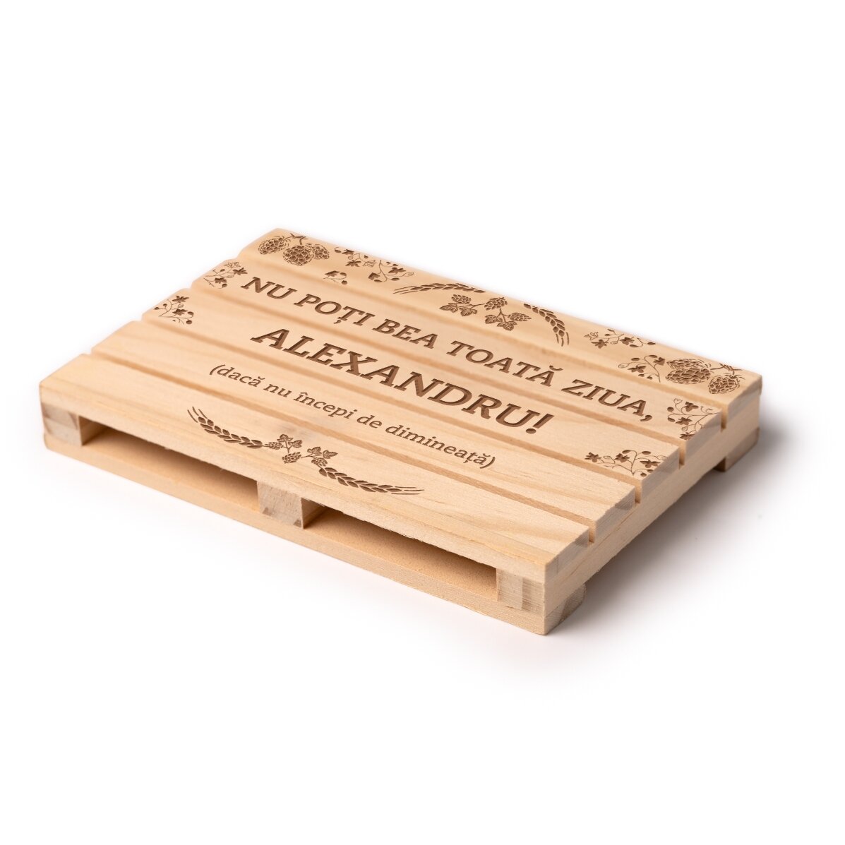 Posavasos con forma de paleta personalizado con texto: «Hay que empezar desde primera hora de la ma