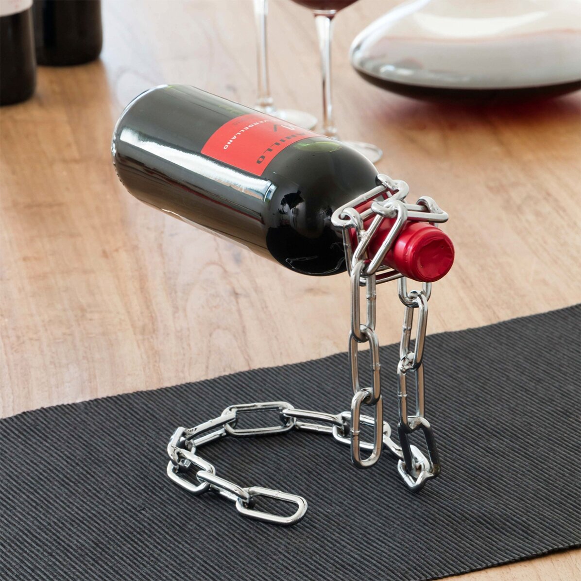 Soporte para botellas de vino con forma de cadena