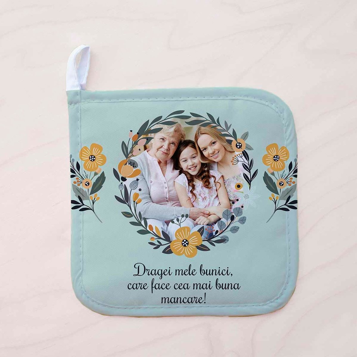 Salvamanteles personalizado con foto y texto - Modelo de flores