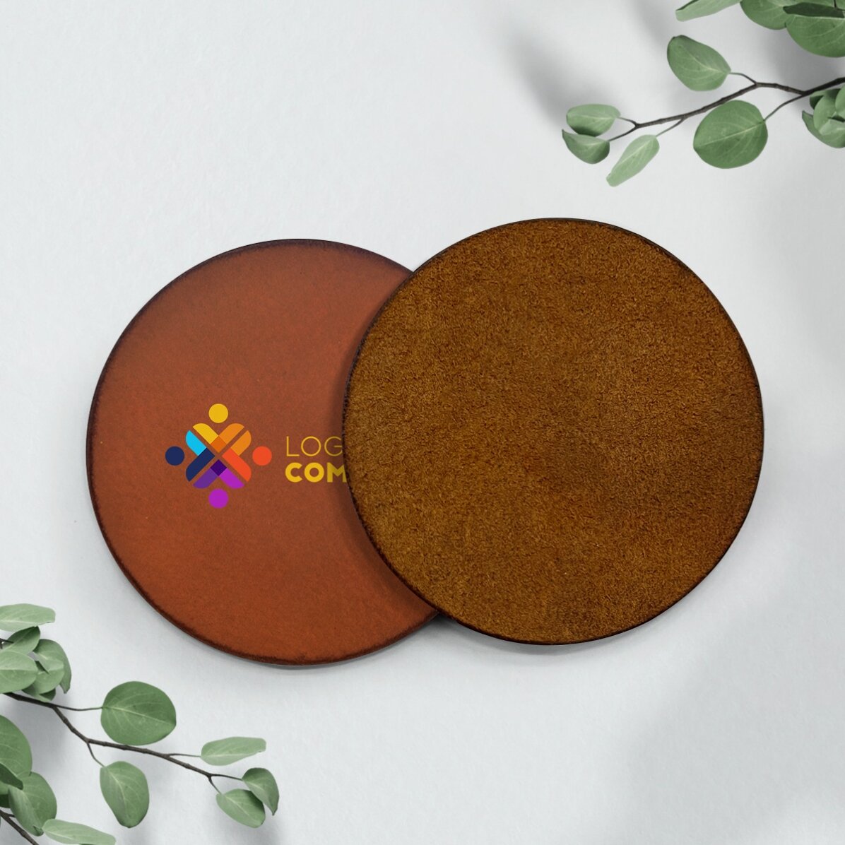 Posavasos de piel personalizado en color con logotipo
