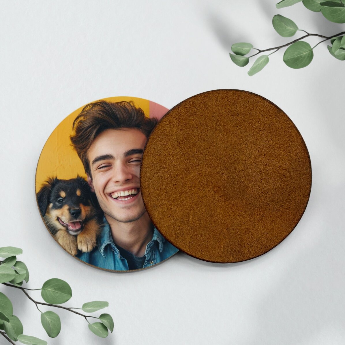 Portavasos de piel personalizado a color con foto