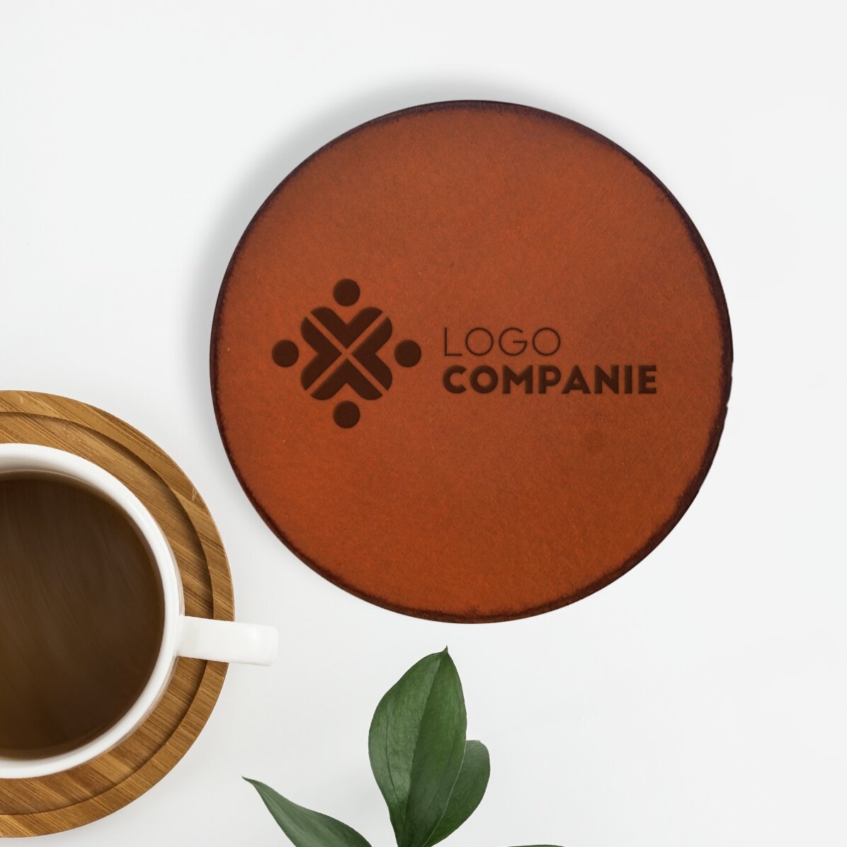 Portavasos de piel personalizado con logotipo