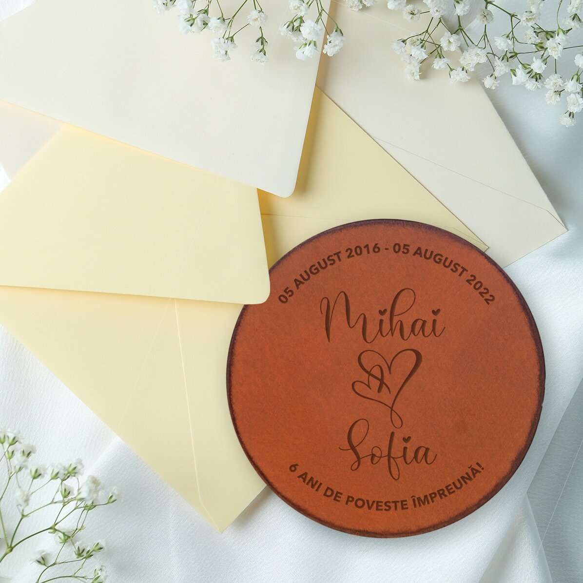 Posavasos de piel personalizado con el texto «Nosotros dos»