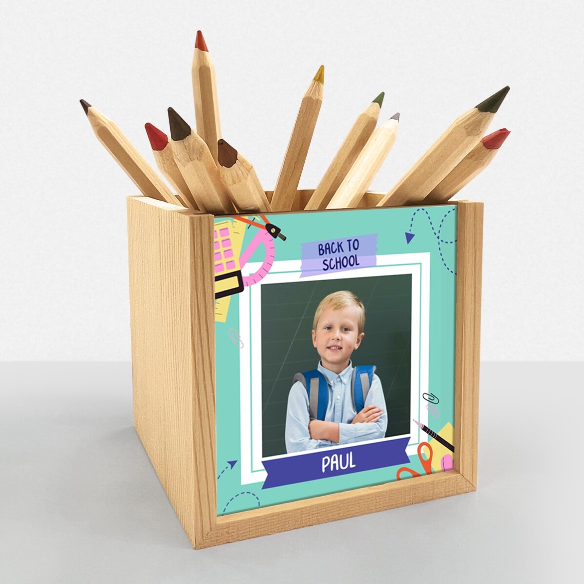 Portalápices personalizado con foto y texto - Vuelta al cole