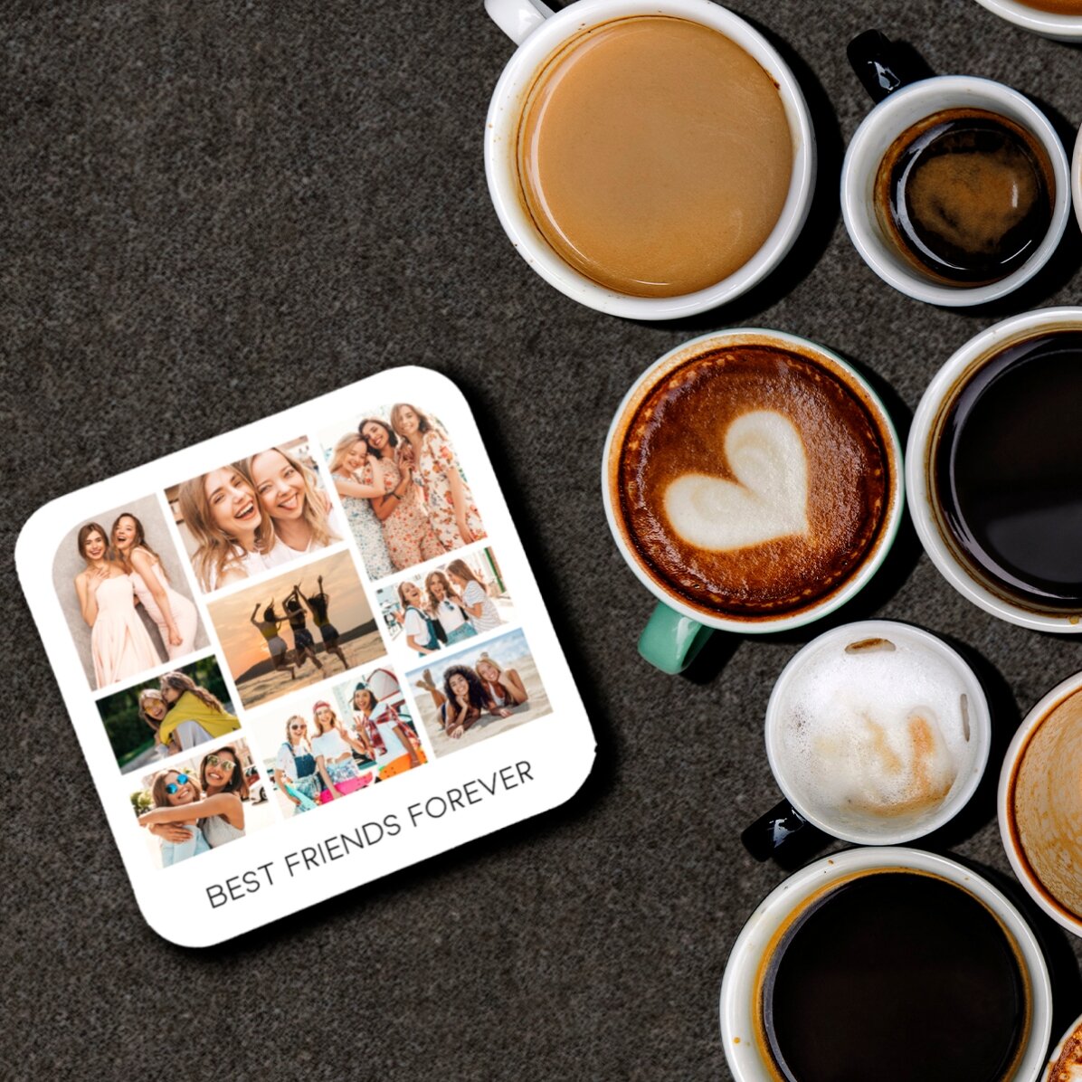 Portavasos personalizado con un collage de fotos y texto