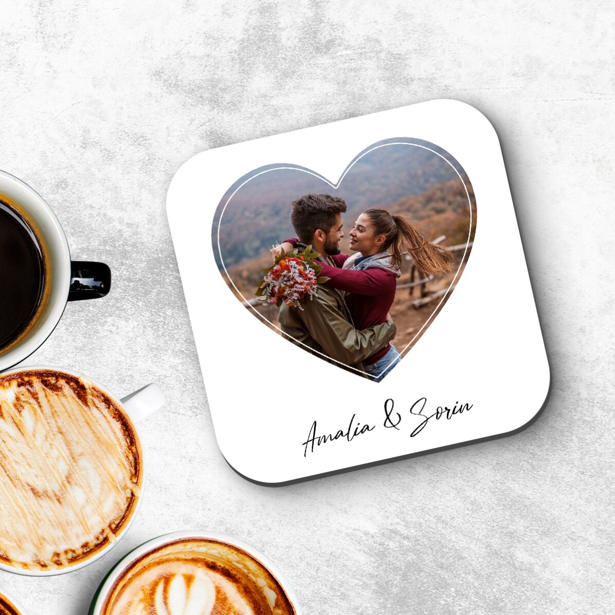 Posavasos personalizado con una foto y un texto - Love