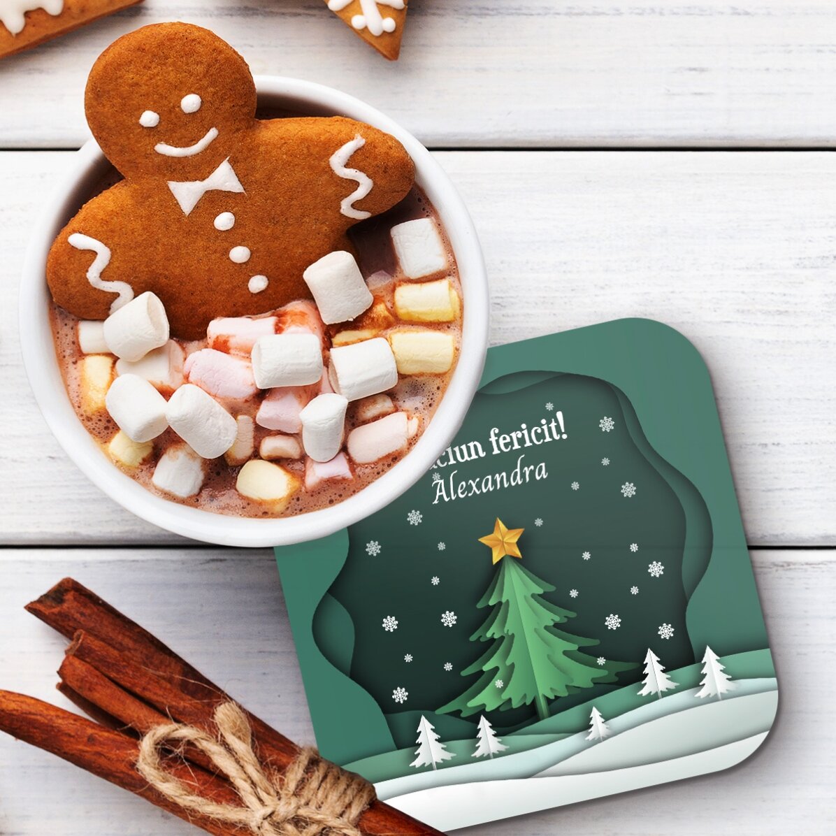Portavasos personalizado con texto: «Paisaje navideño»