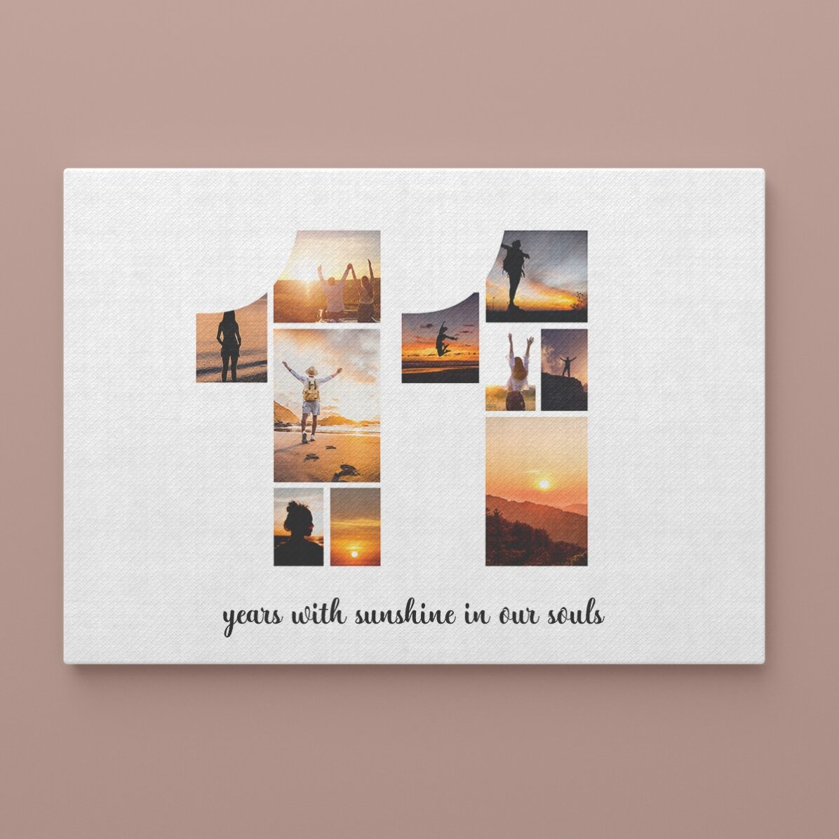 Cuadro paisajístico personalizado con 10 fotos, modelo número 11, y mensaje de texto