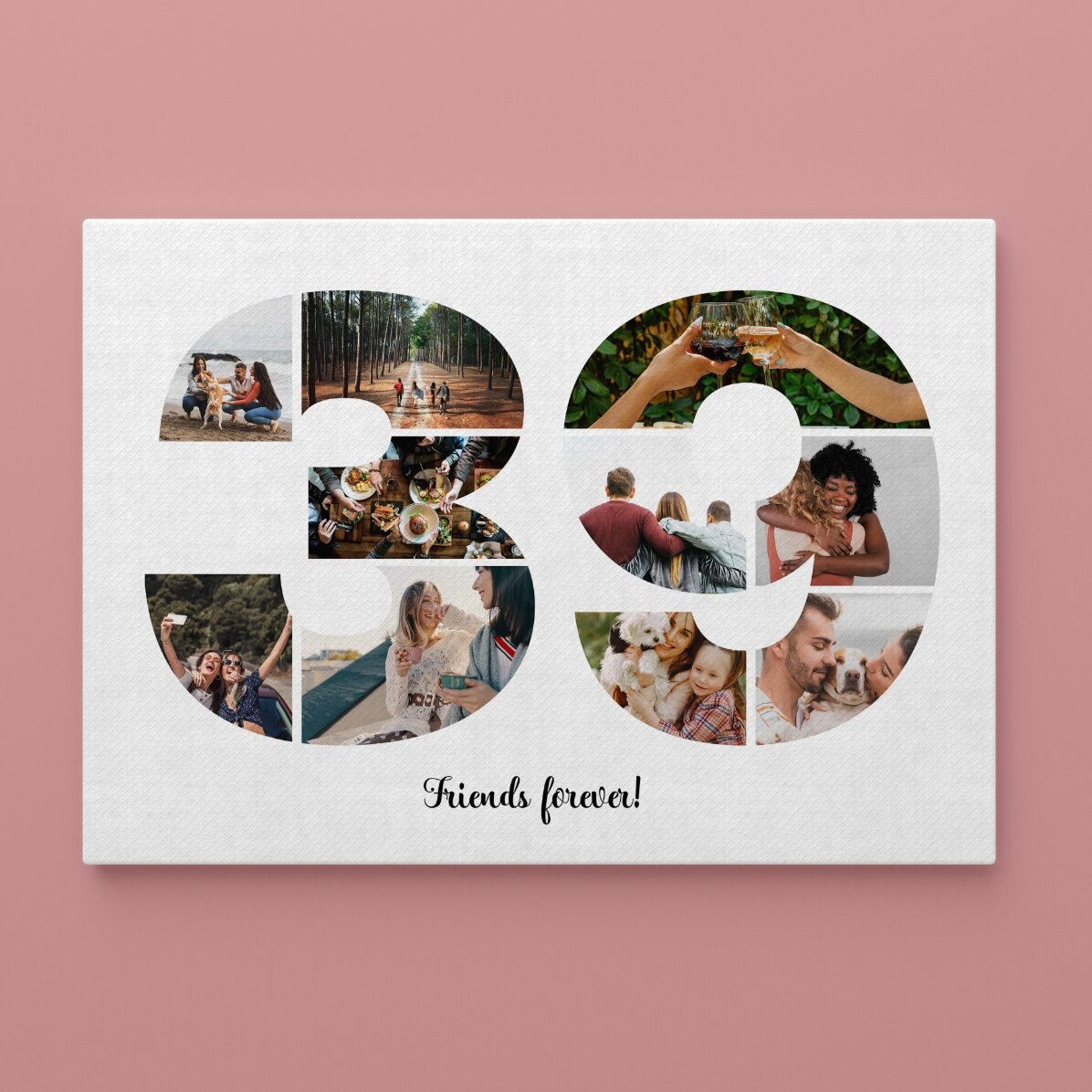 Cuadro paisajístico personalizado con 10 fotos, modelo n.º 39, y mensaje de texto