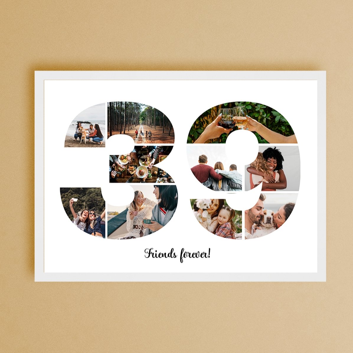 Cuadro paisajístico personalizado con 10 fotos, modelo n.º 39, y mensaje de texto