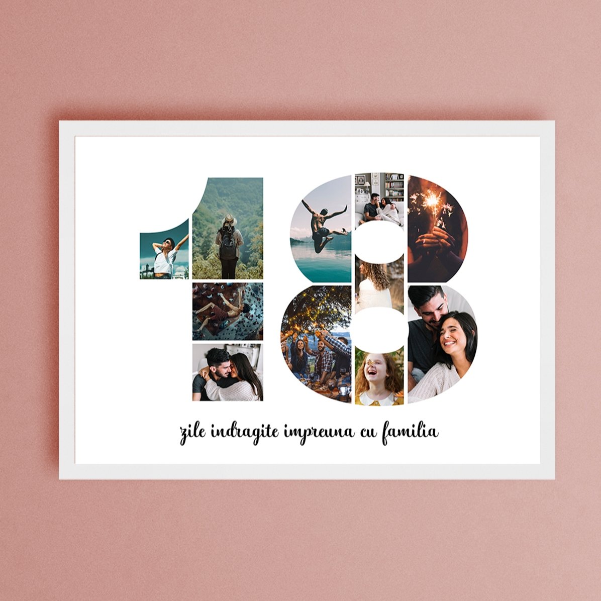 Cuadro paisajístico personalizado con 11 fotos del modelo número 18 y un mensaje de texto