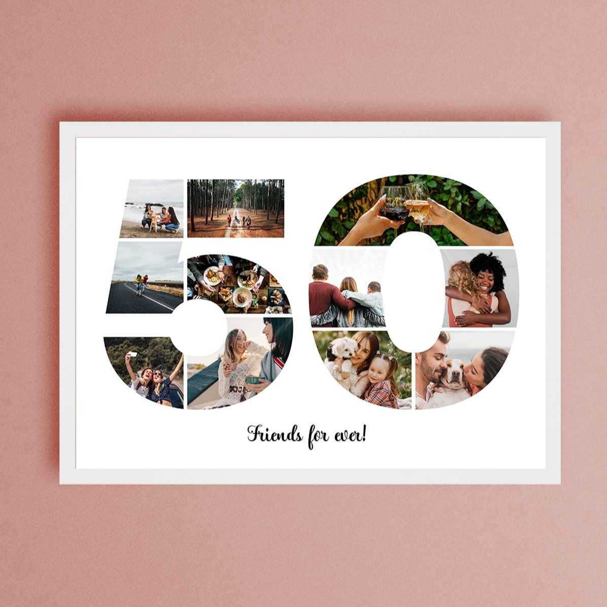 Cuadro paisajístico personalizado con 11 fotos, modelo n.º 50, y mensaje de texto