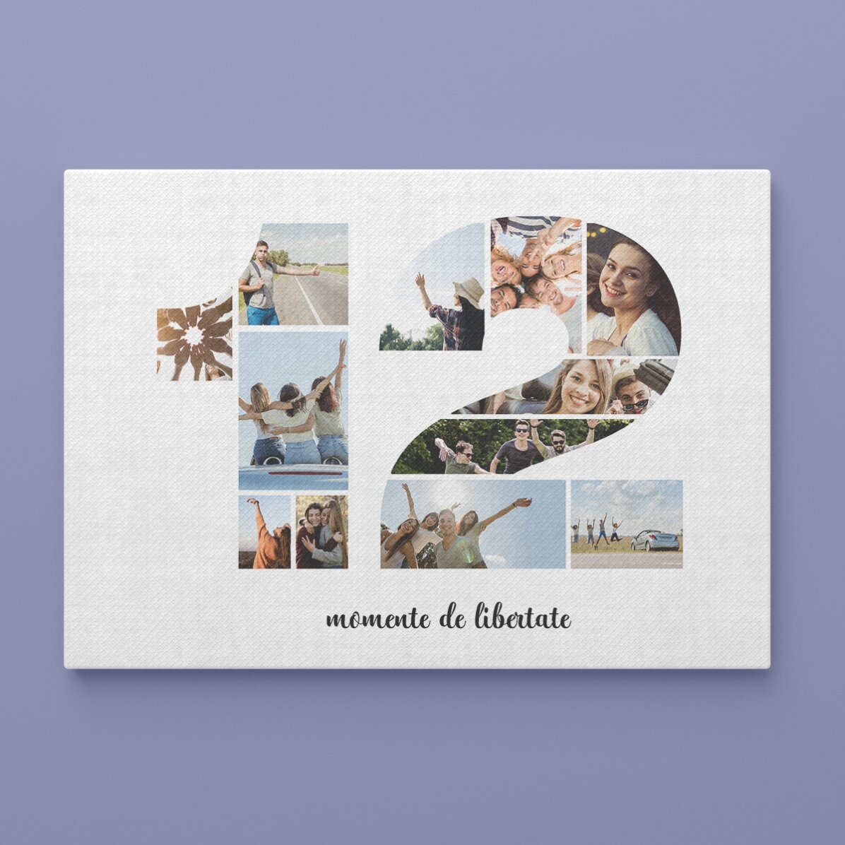 Cuadro paisajístico personalizado con 12 fotos, modelo número 12, y mensaje de texto