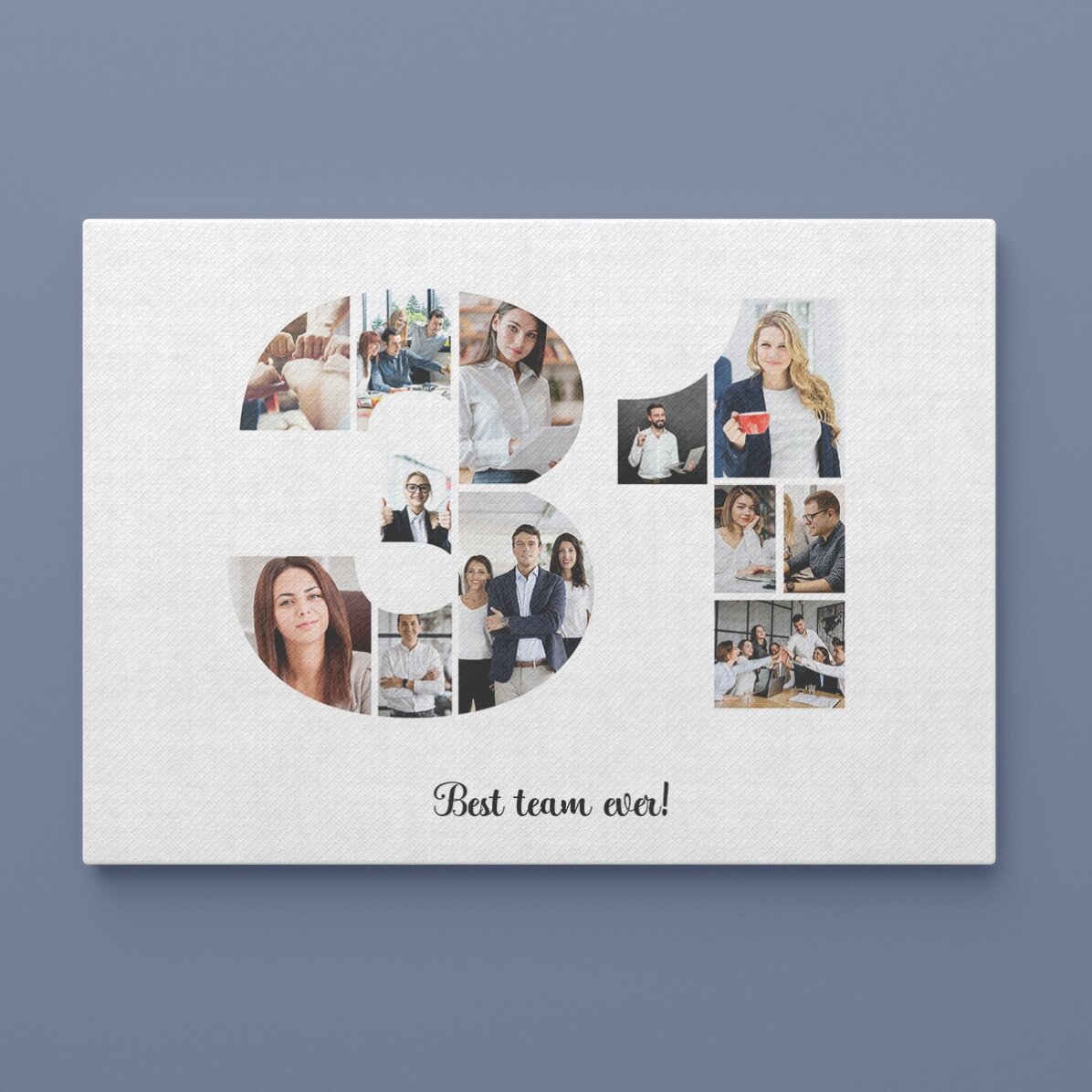 Cuadro paisajístico personalizado con 12 fotos del modelo n.º 31 y un mensaje de texto