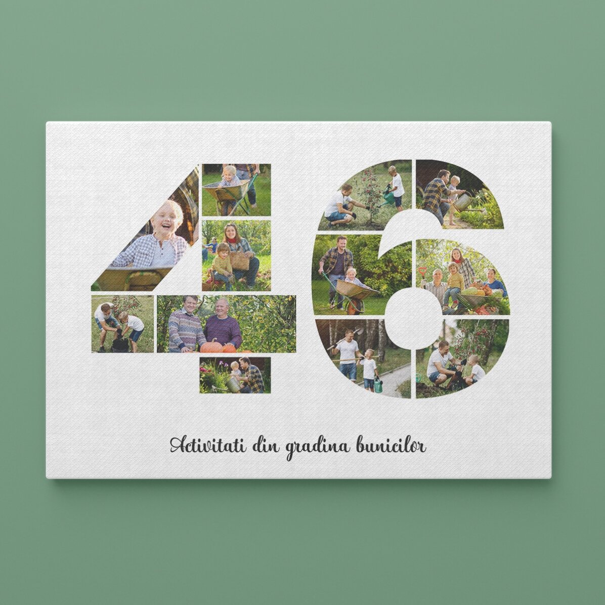 Cuadro paisajístico personalizado con 12 fotos, modelo n.º 46, y mensaje de texto