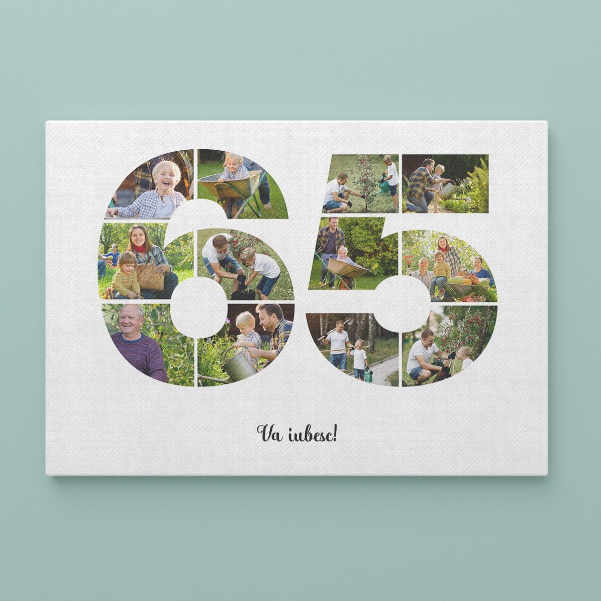 Cuadro paisajístico personalizado con 12 fotos, modelo n.º 65, y mensaje de texto