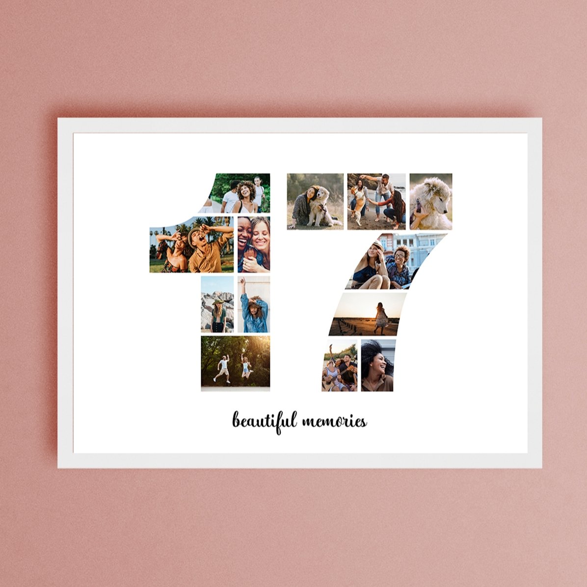 Cuadro paisajístico personalizado con 13 fotos del modelo n.º 17 y un mensaje de texto