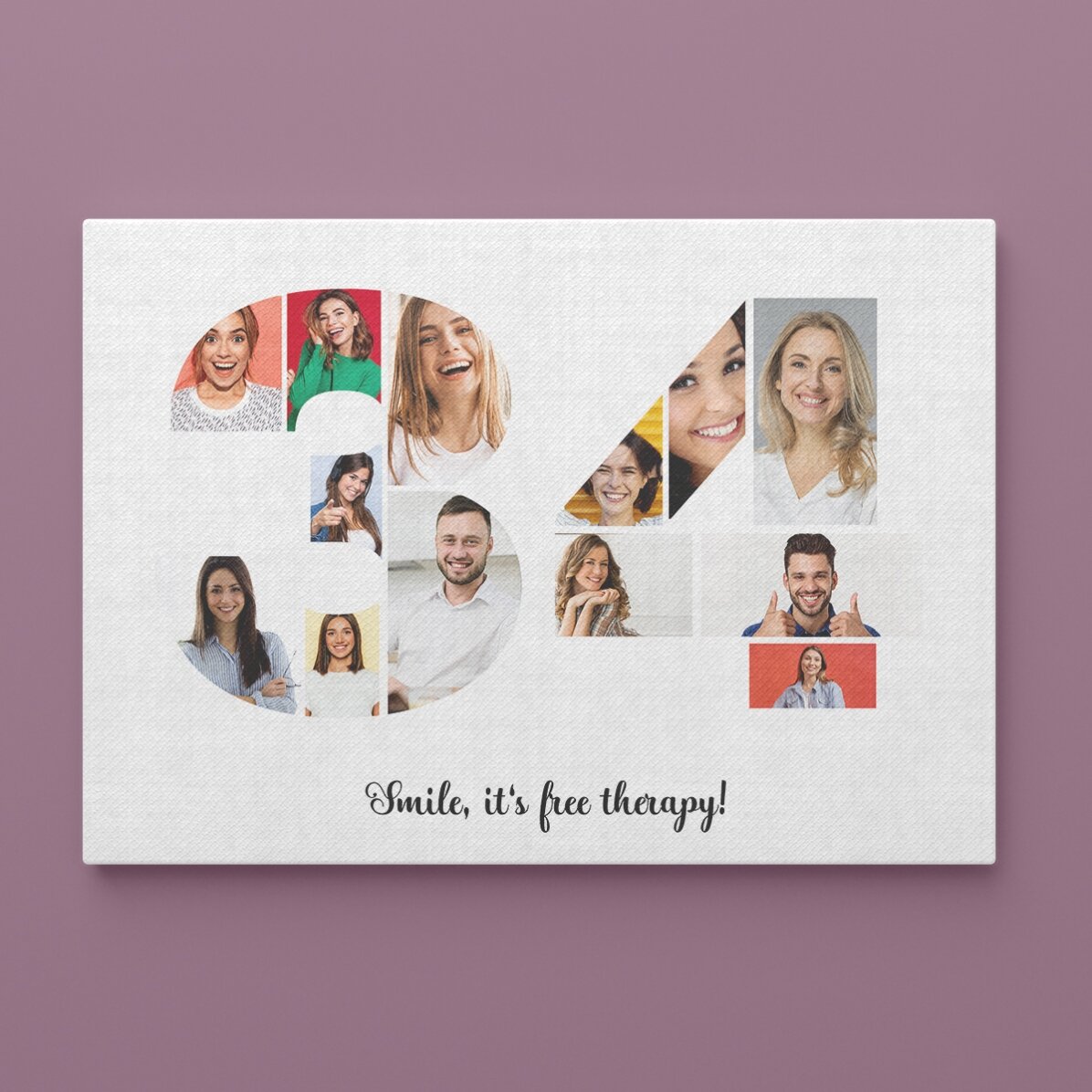 Cuadro paisajístico personalizado con 13 fotos del modelo número 34 y un mensaje de texto