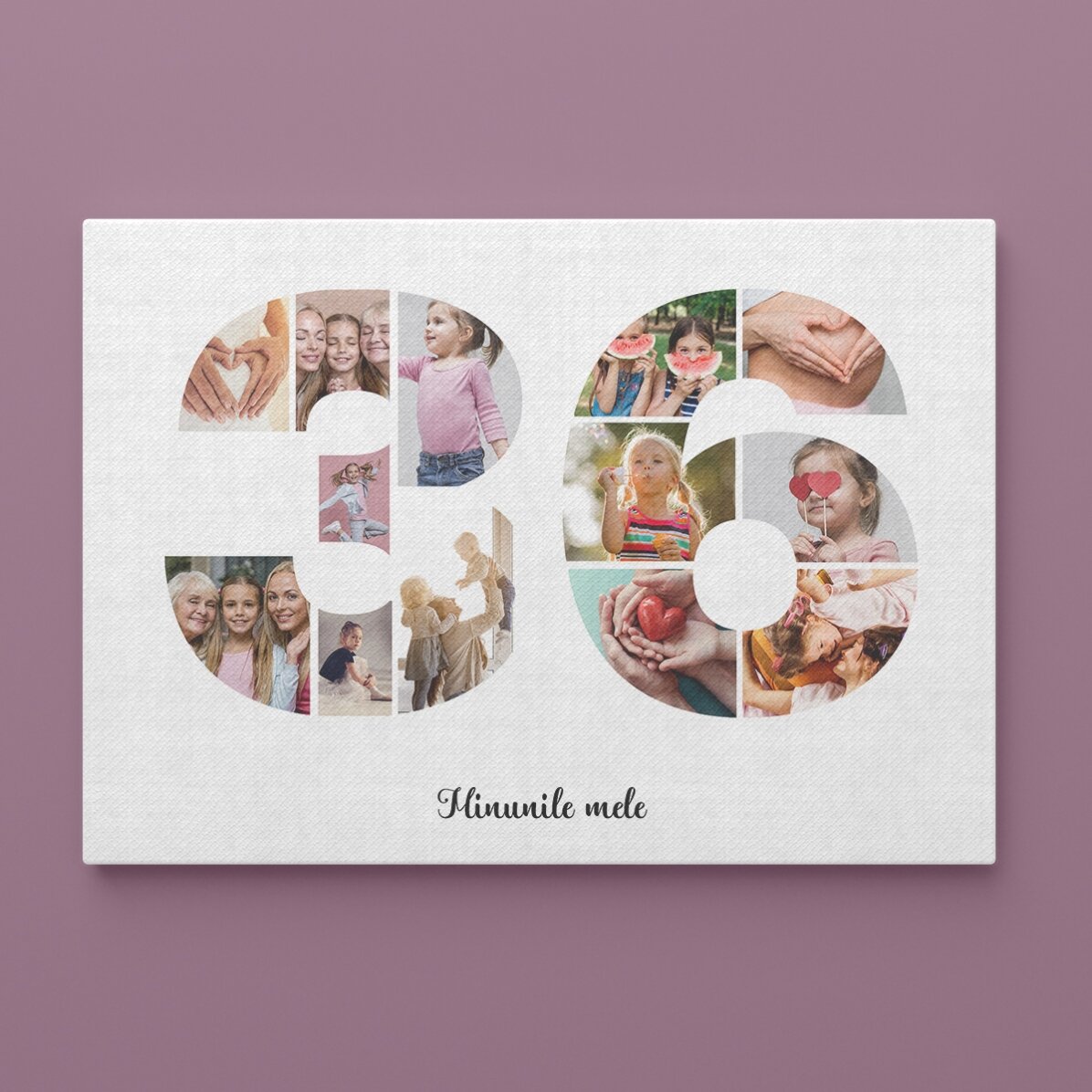 Cuadro paisajístico personalizado con 13 fotos del modelo n.º 36 y un mensaje de texto