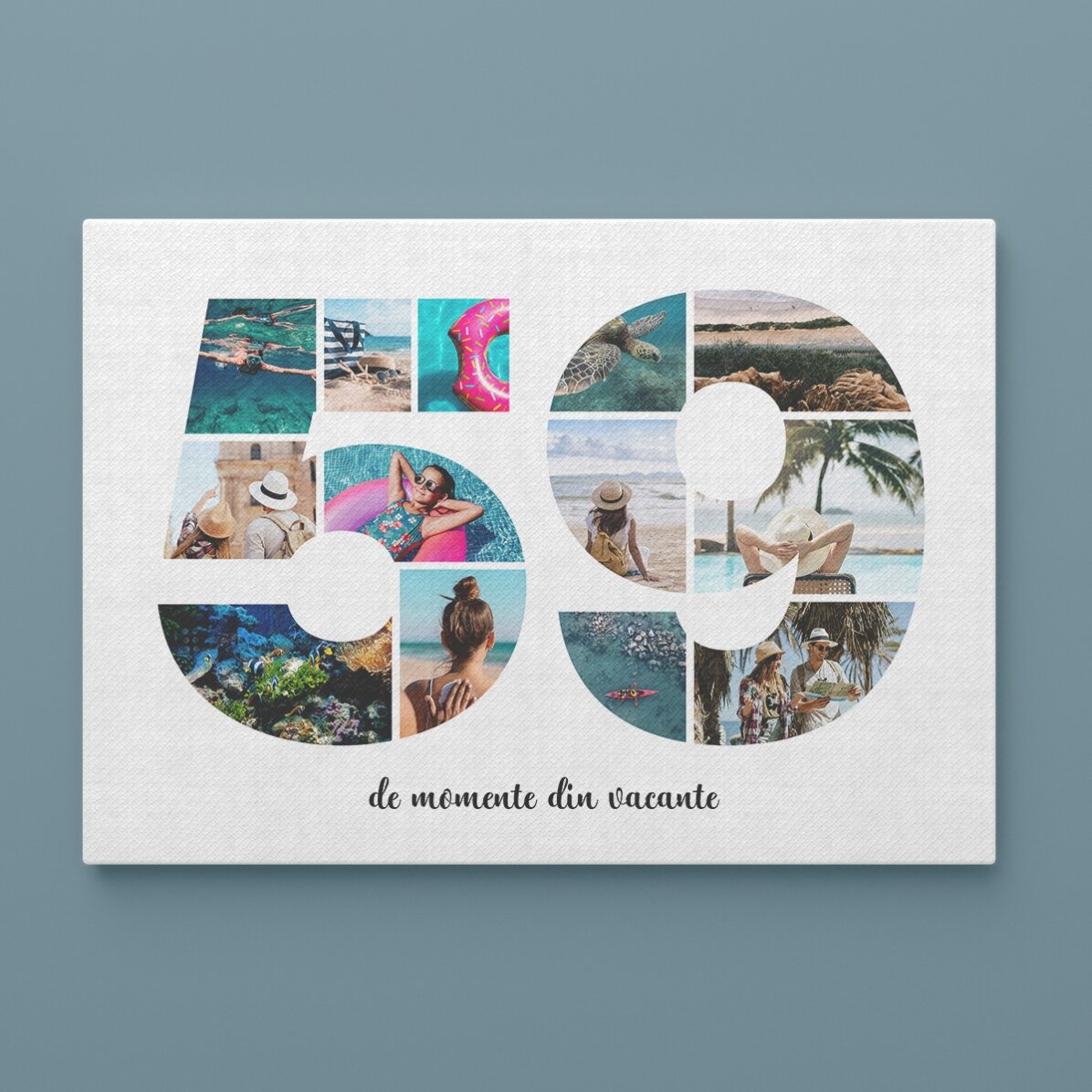 Cuadro paisajístico personalizado con 13 fotos, modelo n.º 59, y mensaje de texto