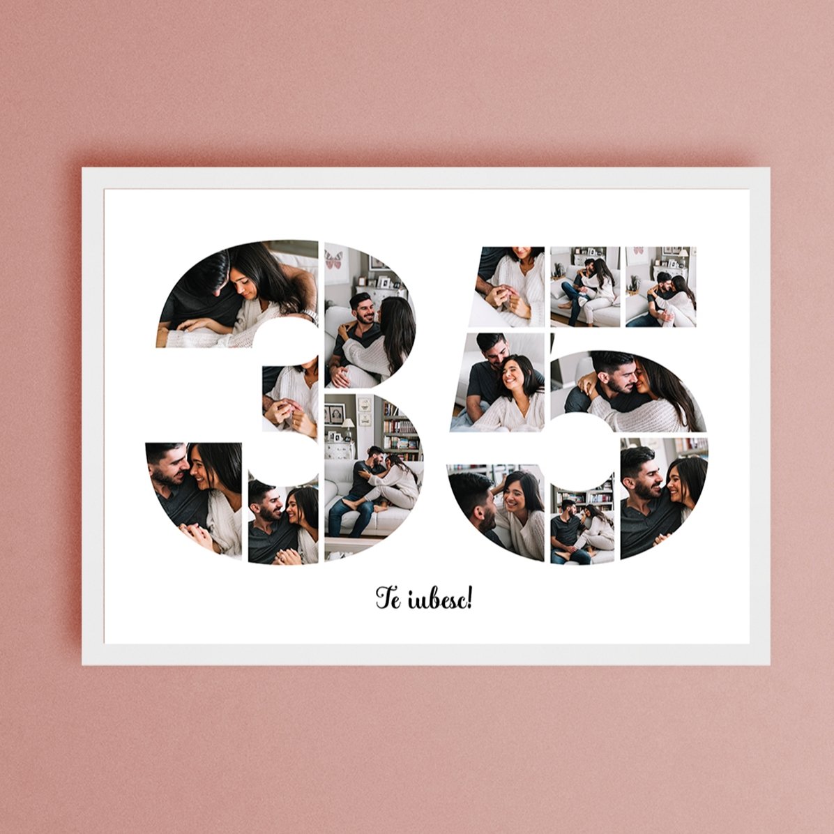 Cuadro paisajístico personalizado con 14 fotos del modelo número 35 y un mensaje de texto
