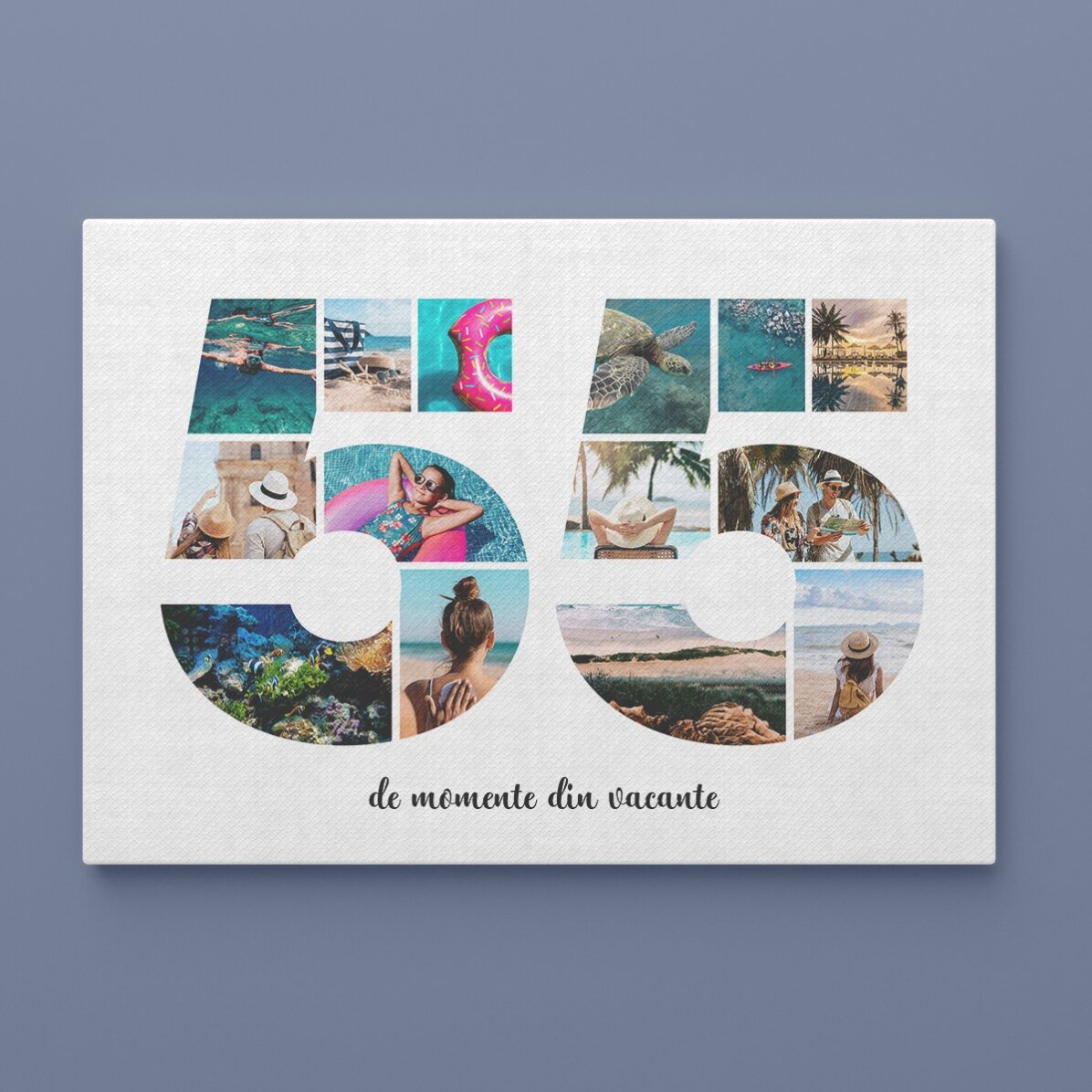 Cuadro paisajístico personalizado con 14 fotos del modelo n.º 55 y un mensaje de texto