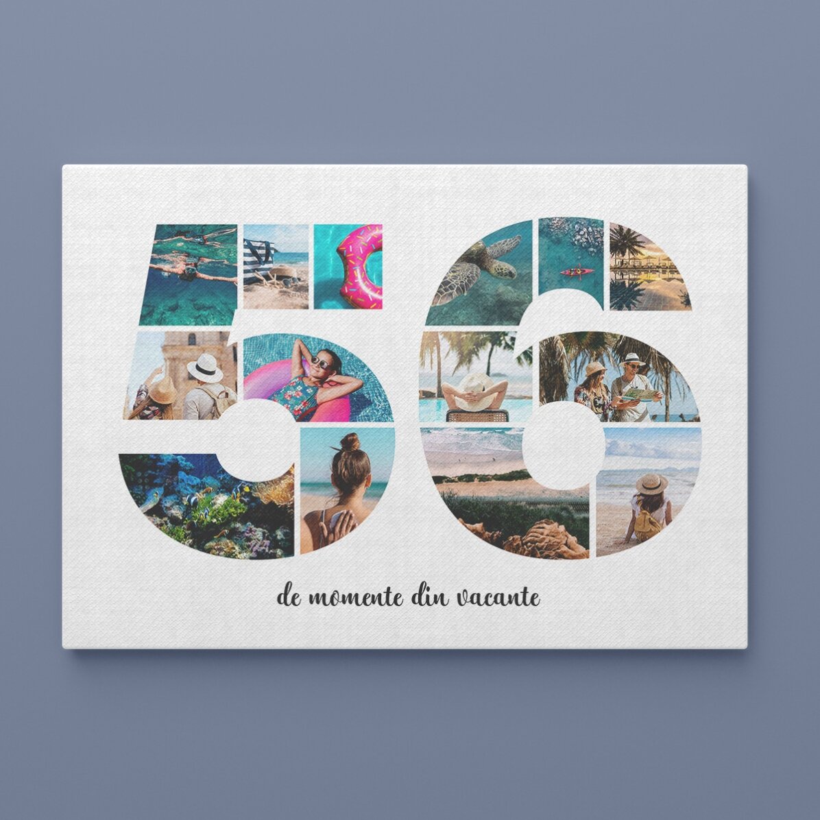 Cuadro personalizado de estilo «landscape» con 14 fotos, modelo número 56 y mensaje de texto