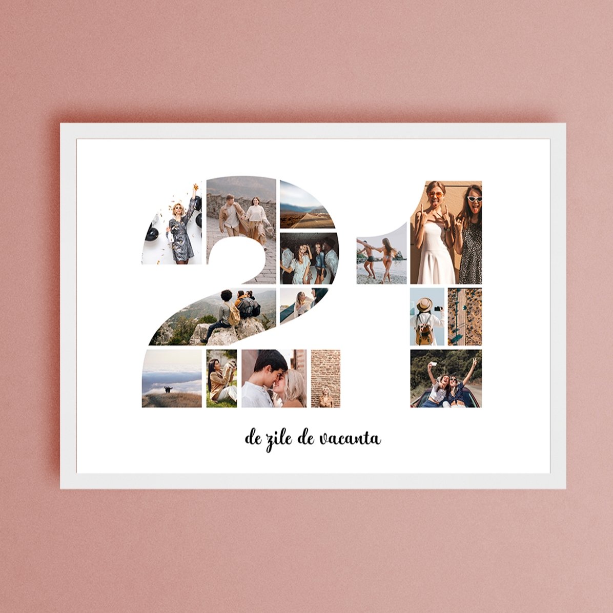 Cuadro paisajístico personalizado con 15 fotos del modelo n.º 21 y un mensaje de texto
