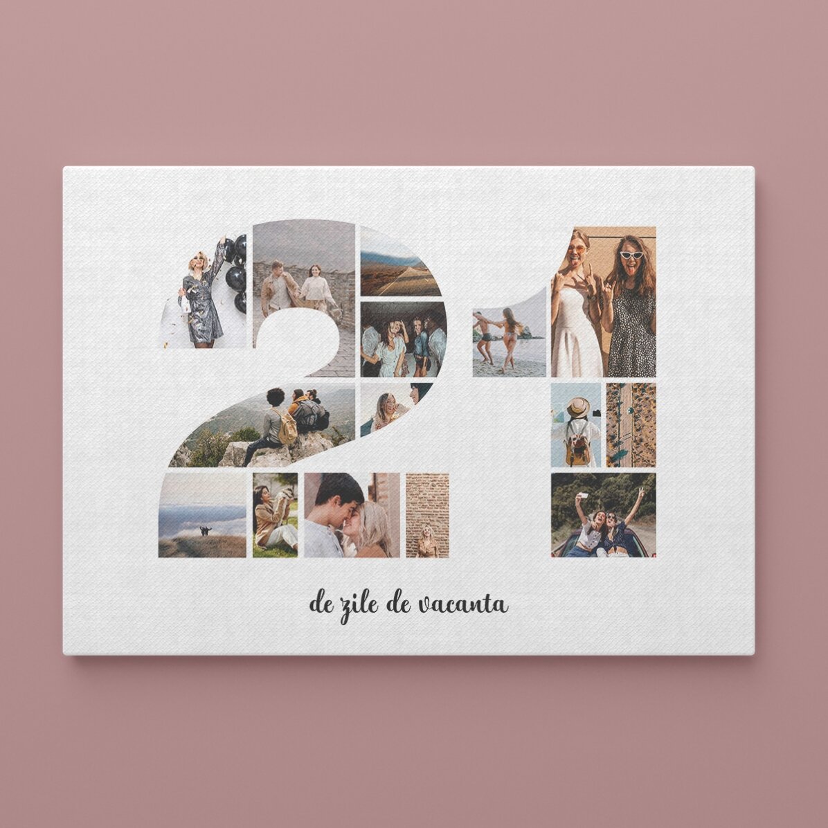 Cuadro paisajístico personalizado con 15 fotos del modelo n.º 21 y un mensaje de texto