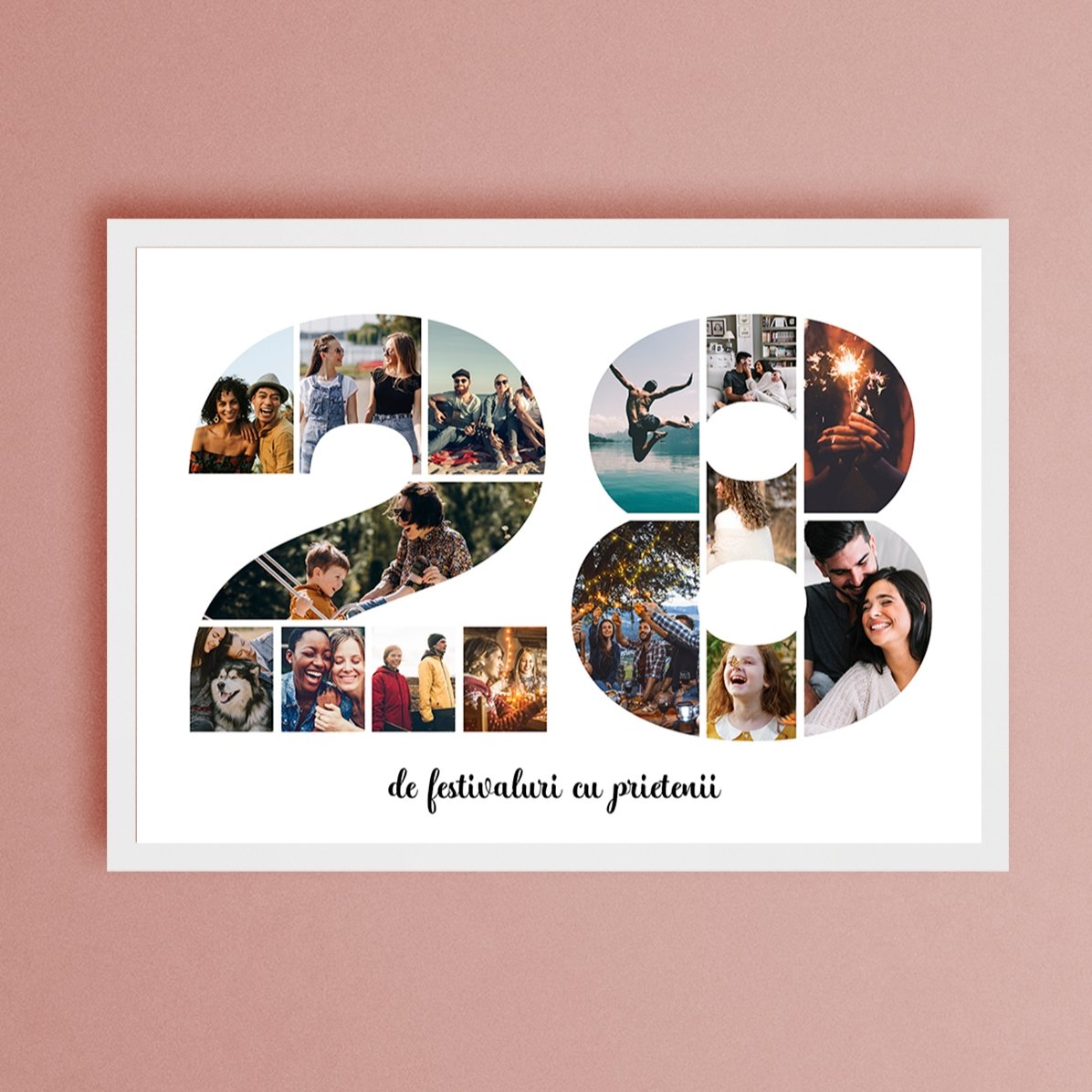 Cuadro paisajístico personalizado con 15 fotos del modelo n.º 28 y un mensaje de texto