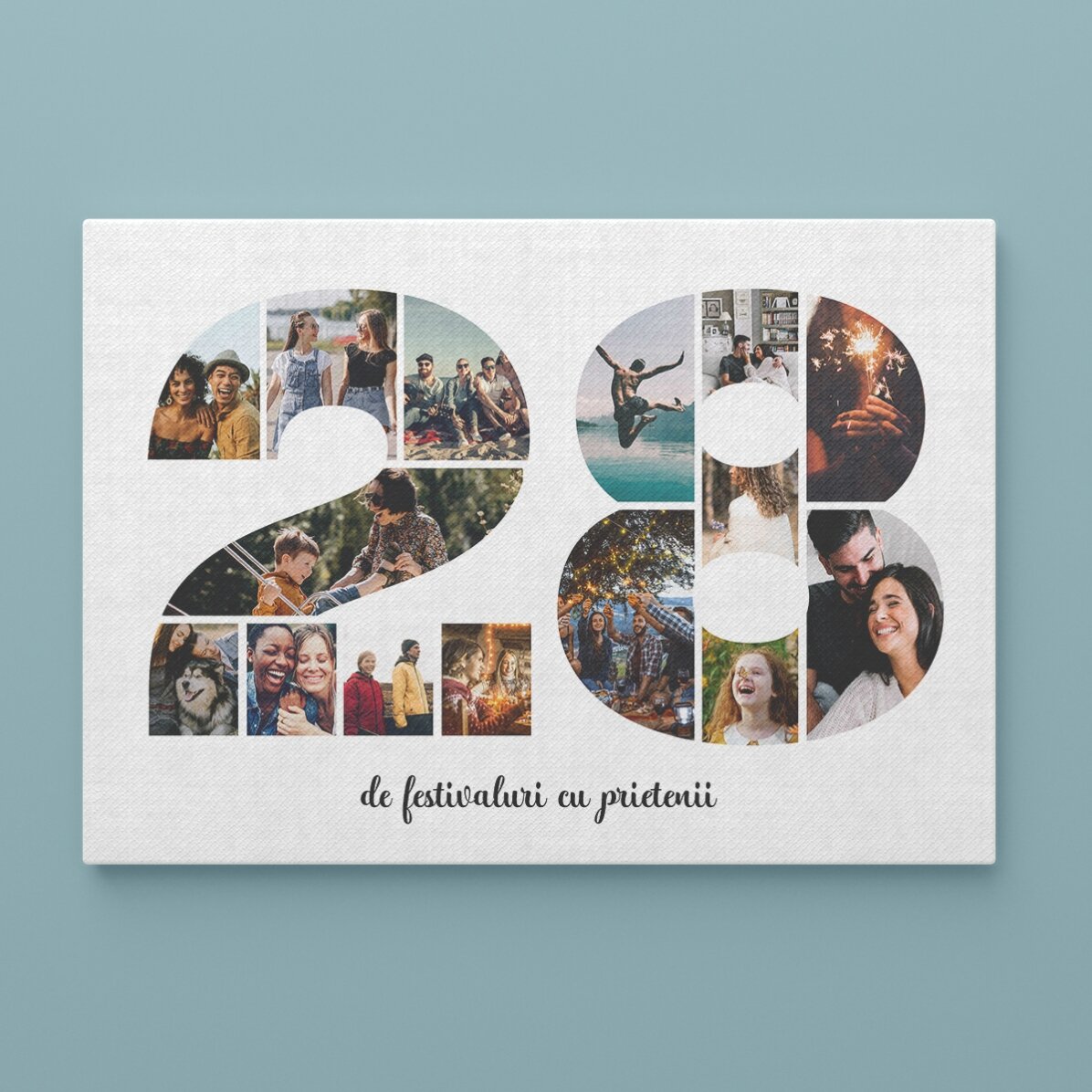 Cuadro paisajístico personalizado con 15 fotos del modelo n.º 28 y un mensaje de texto