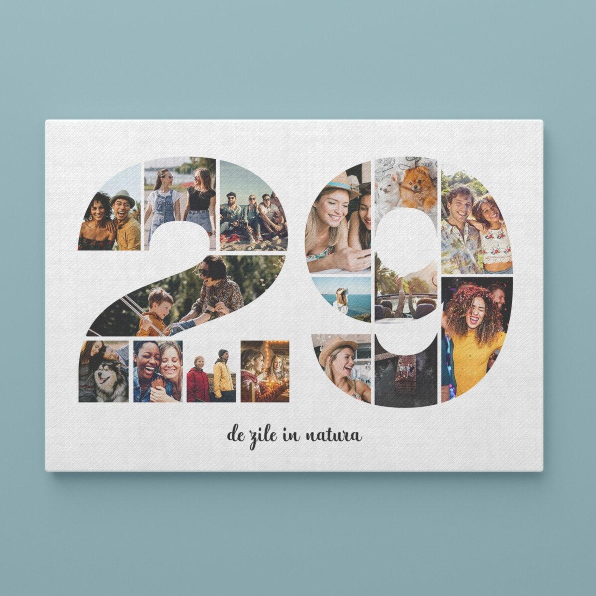 Cuadro paisajístico personalizado con 16 fotos, modelo n.º 29, y mensaje de texto