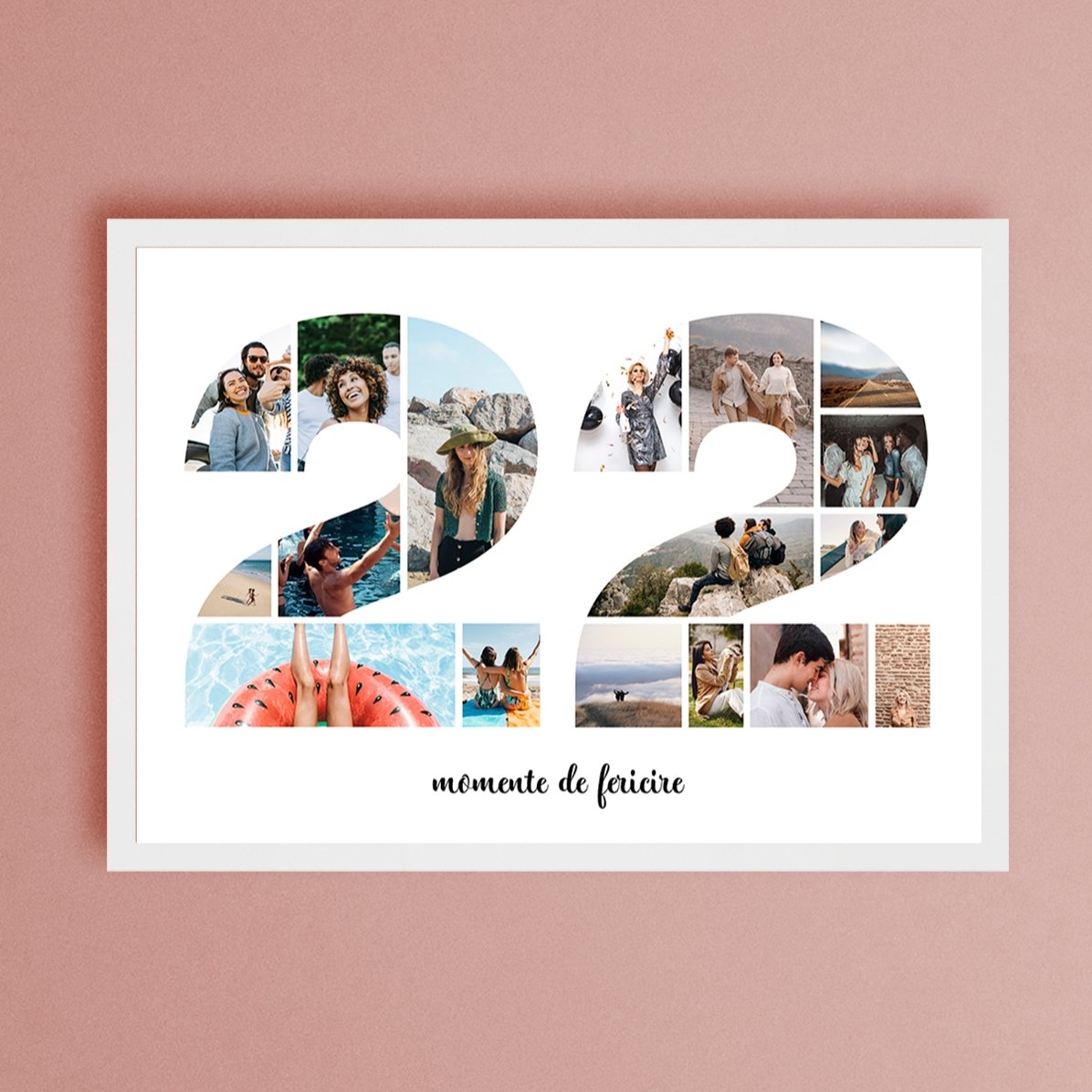 Cuadro panorámico personalizado con 17 fotos del modelo n.º 22 y un mensaje de texto