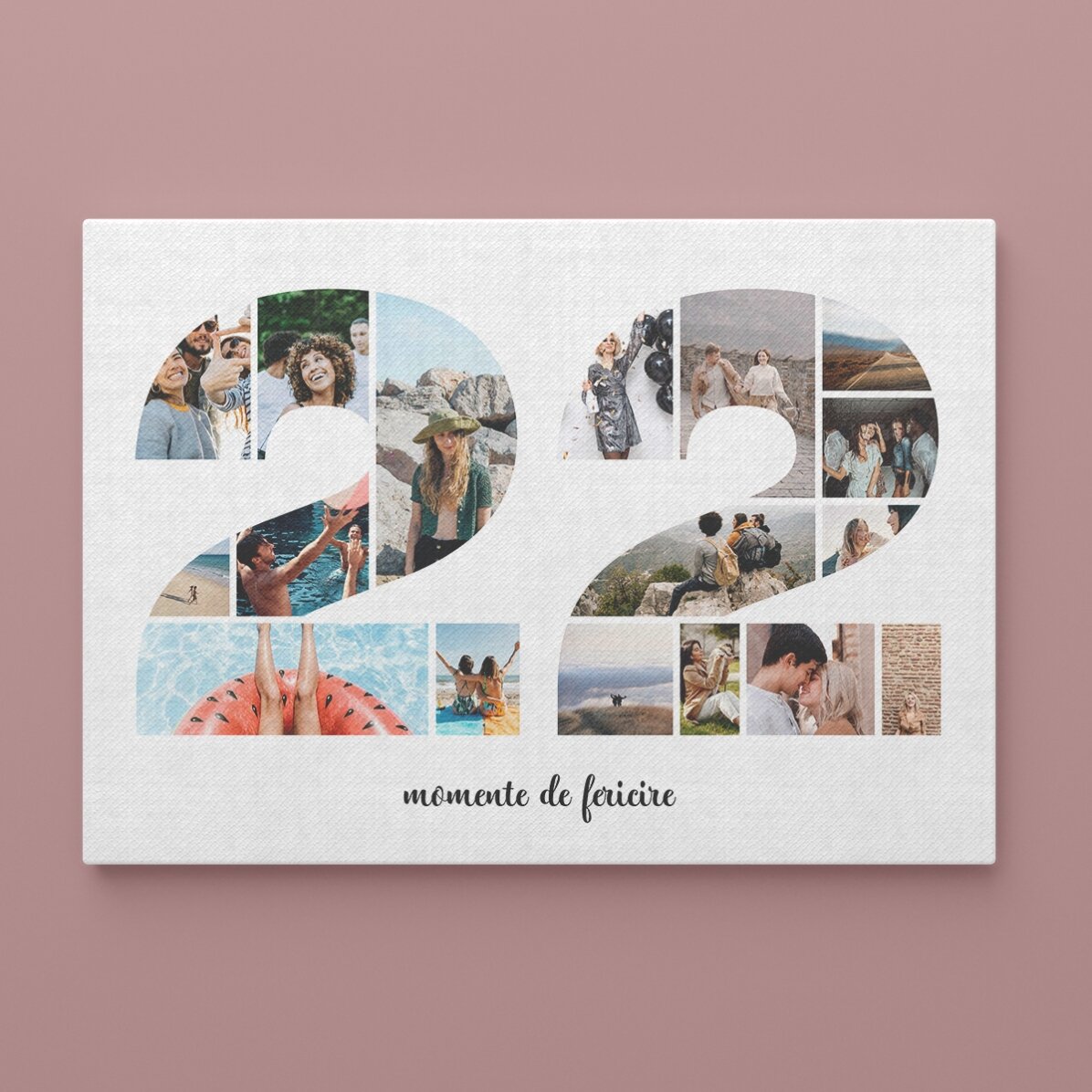 Cuadro panorámico personalizado con 17 fotos del modelo n.º 22 y un mensaje de texto