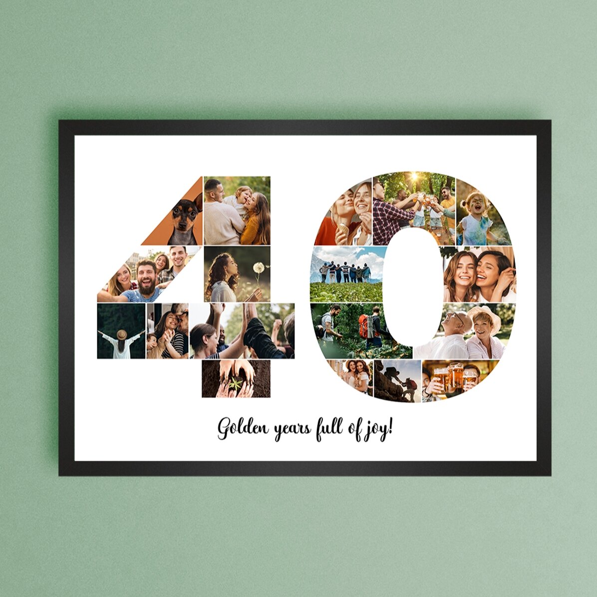 Cuadro paisajístico personalizado con 18 fotos del modelo n.º 40 y un mensaje de texto