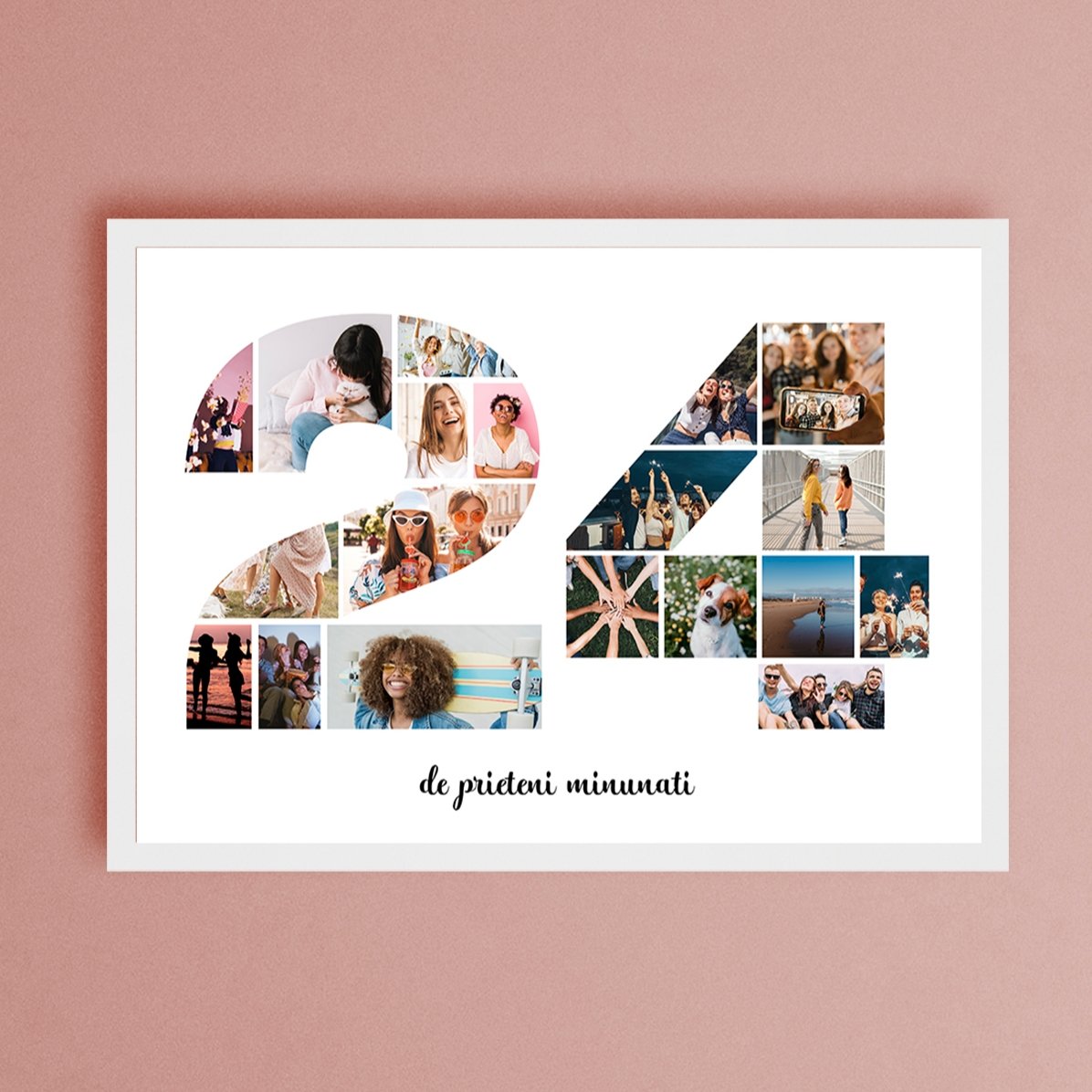 Cuadro paisajístico personalizado con 19 fotos del modelo n.º 24 y un mensaje de texto