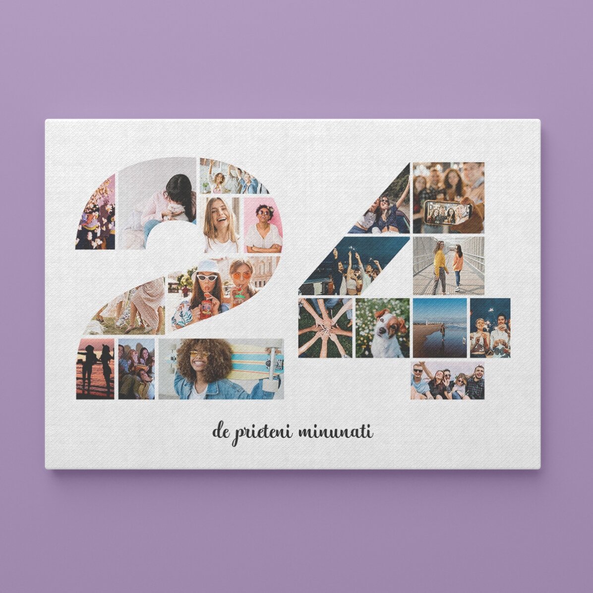 Cuadro paisajístico personalizado con 19 fotos del modelo n.º 24 y un mensaje de texto
