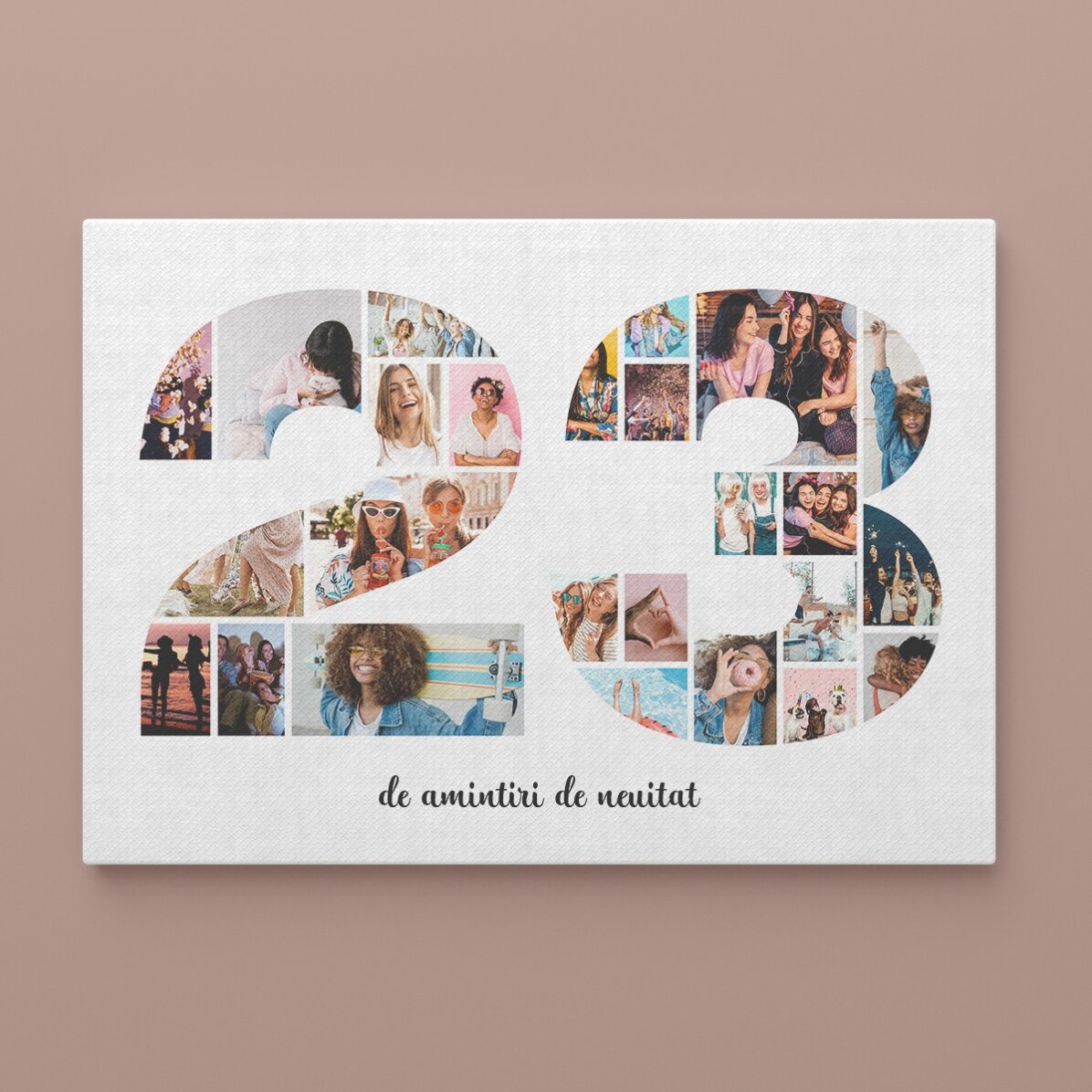 Cuadro paisajístico personalizado con 25 fotos, modelo número 23 y mensaje de texto
