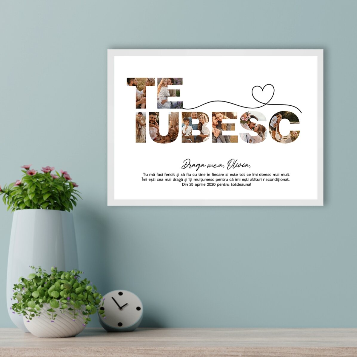 Cuadro personalizado con 8 fotos y el texto «Te quiero»
