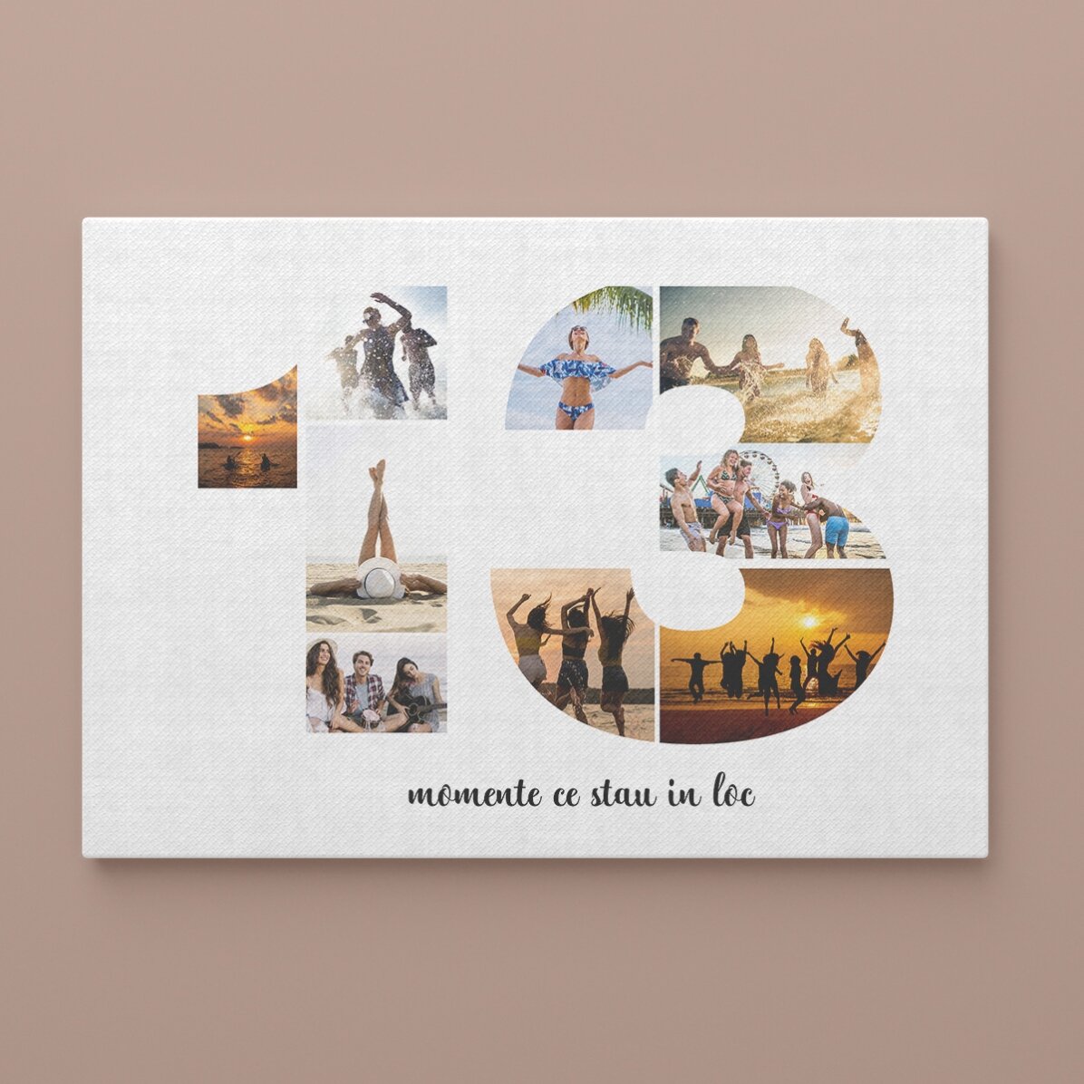 Cuadro paisajístico personalizado con 9 fotos, modelo número 13 y mensaje de texto