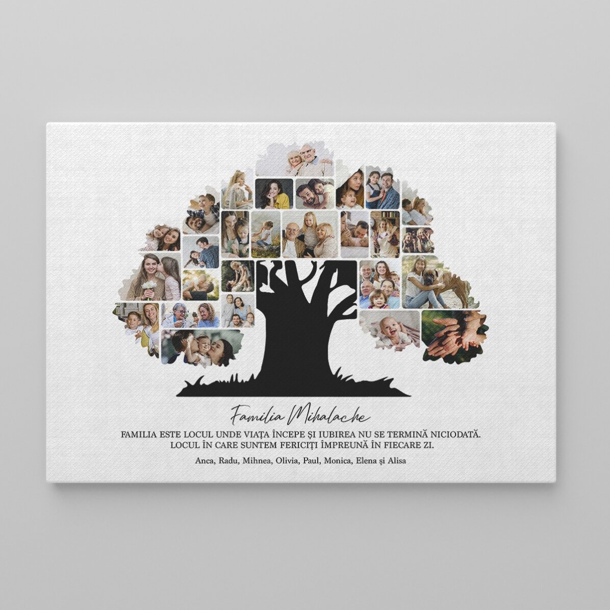 Cuadro paisajístico personalizado con fotos y texto: «Nuestra familia»